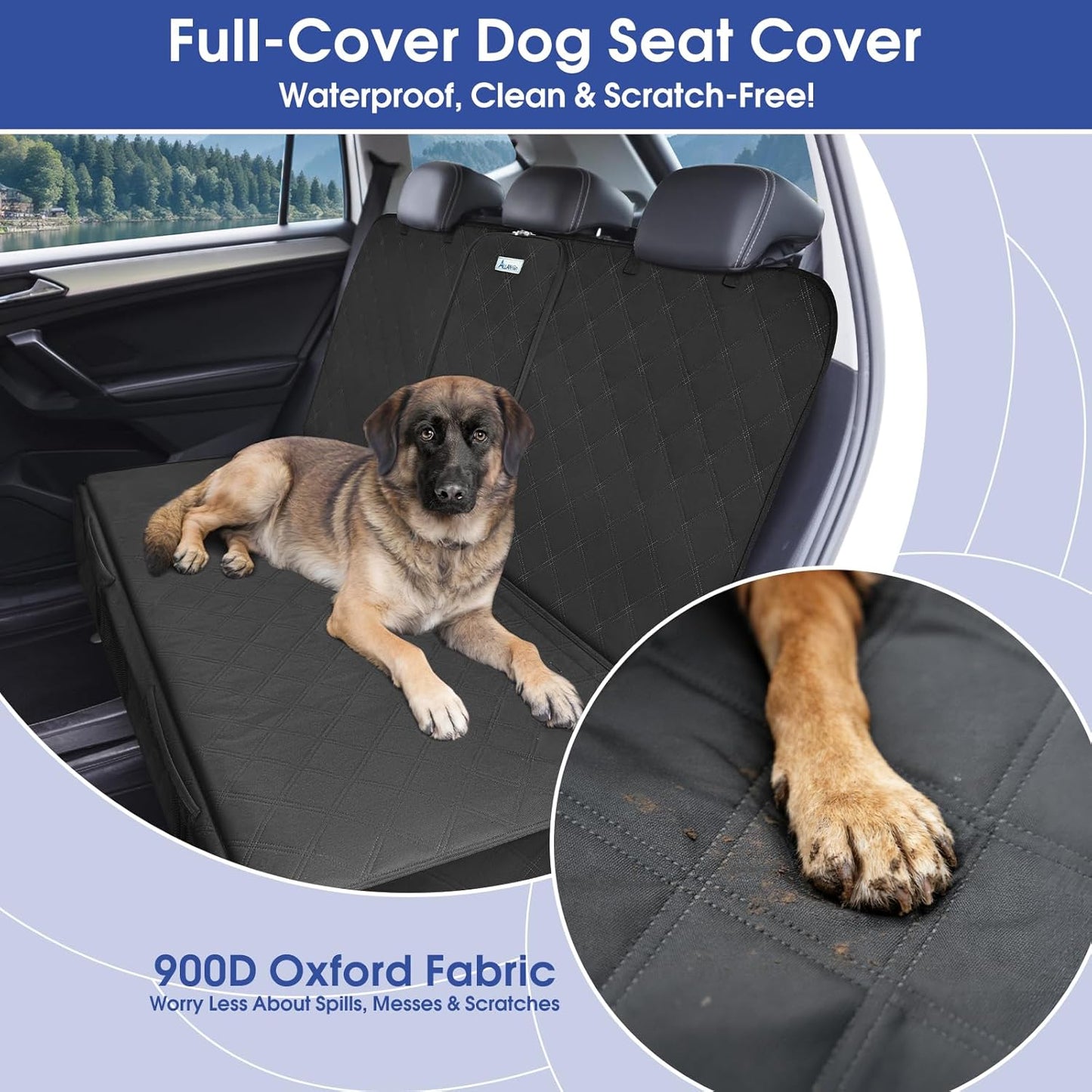 ALLANSING Upgraded 900D Heavy Duty Dog Back Bench Seat Cover, Car Seat Protector, Seatbelt & Armrest Compatible, Waterproof & Non‑Slip for Dogs & Kids, Fits Most Cars, SUVs & Trucks