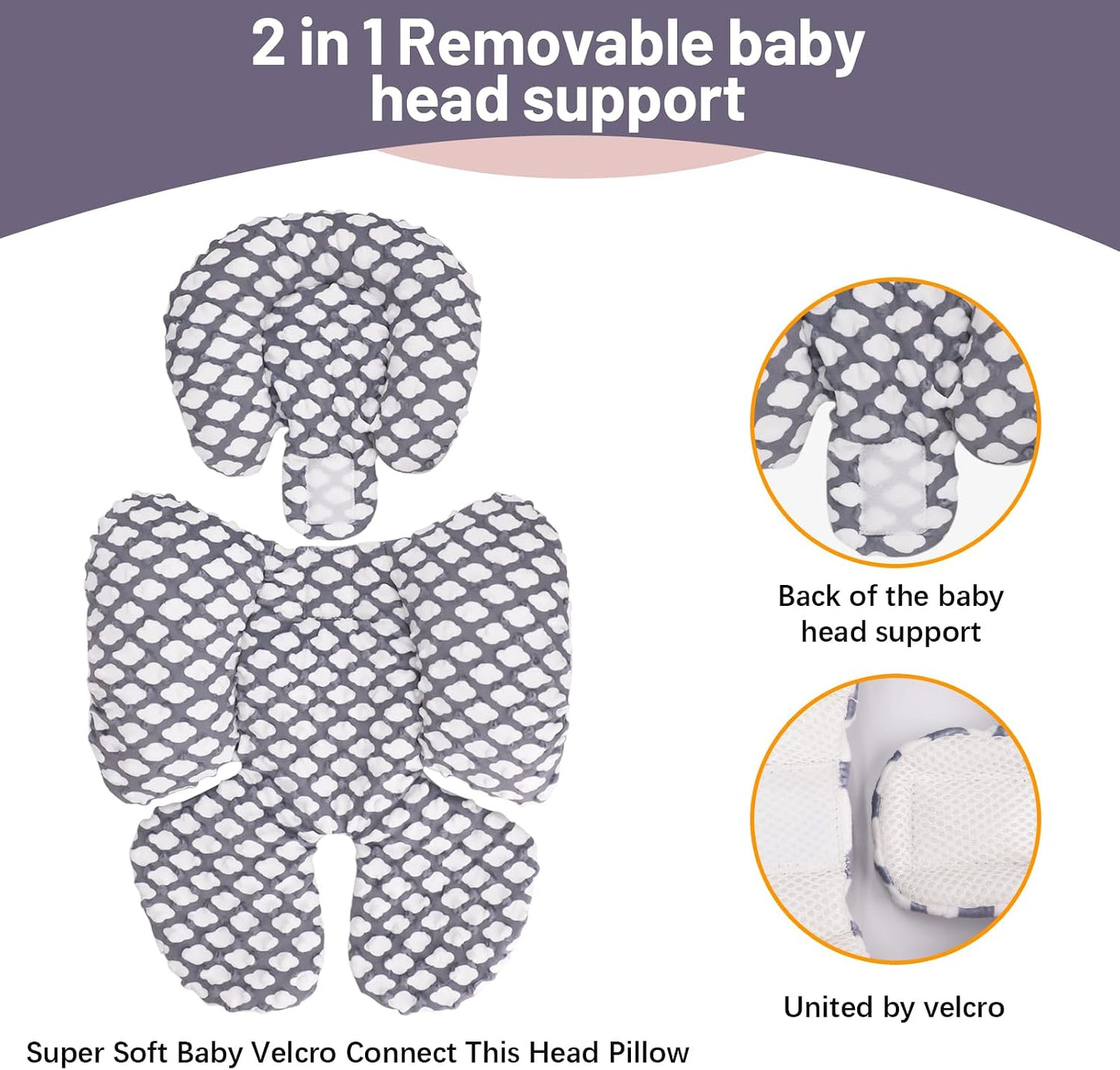 KAKIBLIN Infant Car Seat Insert, Baby Carseat Head & Body Support for Newborn, 2-in-1 Reversible Baby Car Seat Cushion, Soft Stroller Cushion Insert for Car Seats, Bouncer, Strollers, Swing (Cloud)