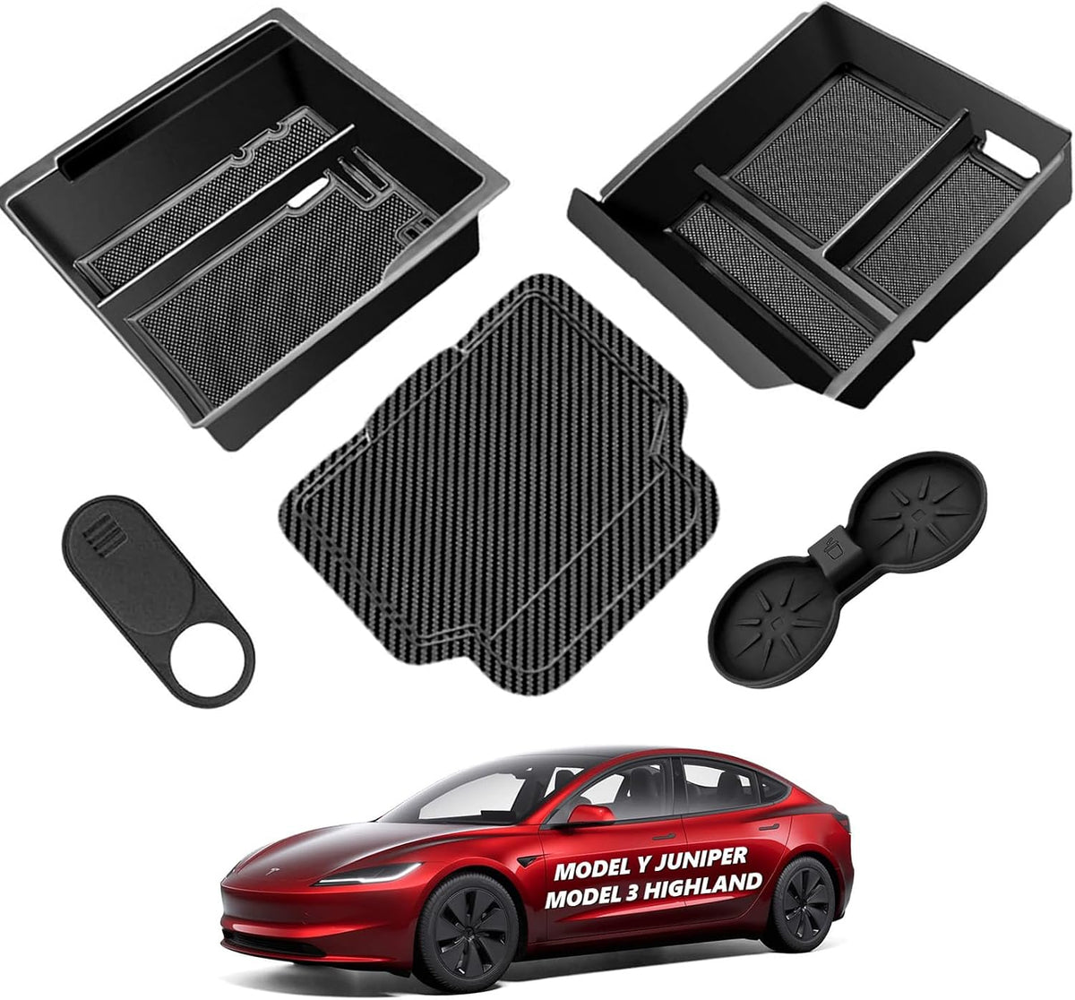 5pcs Center Console Organizer Tray for Tesla Model 3 Highland Model Y Juniper Model Y L 2025 2026 Accessories Storage Tray Armrest Tray Insert Cup Holder Hidden Compartment Storage
