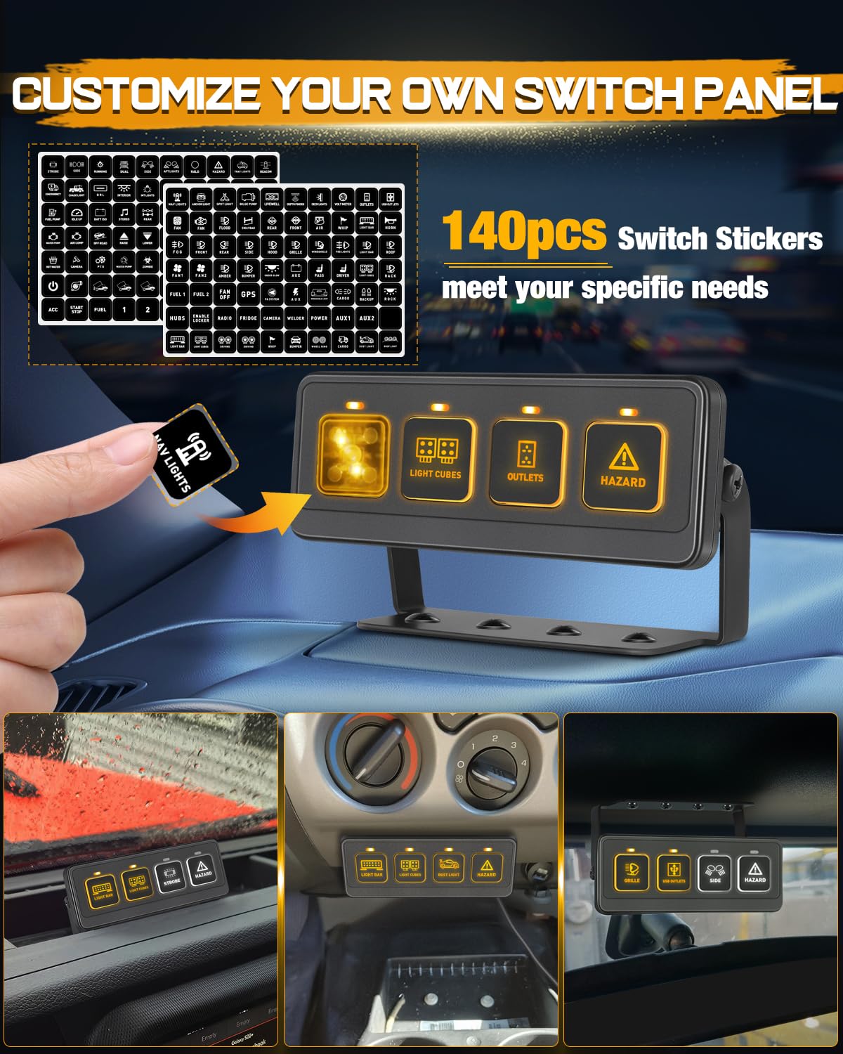 Wireless 4 Gang Switch Panel, Niking Auto Multifunction Offroad LED Switch Pods with Toggle Pulse Auxiliary Universal Circuit Control 12V Relay System Control Box for Trucks SUV UTV Car Boat RV Marine