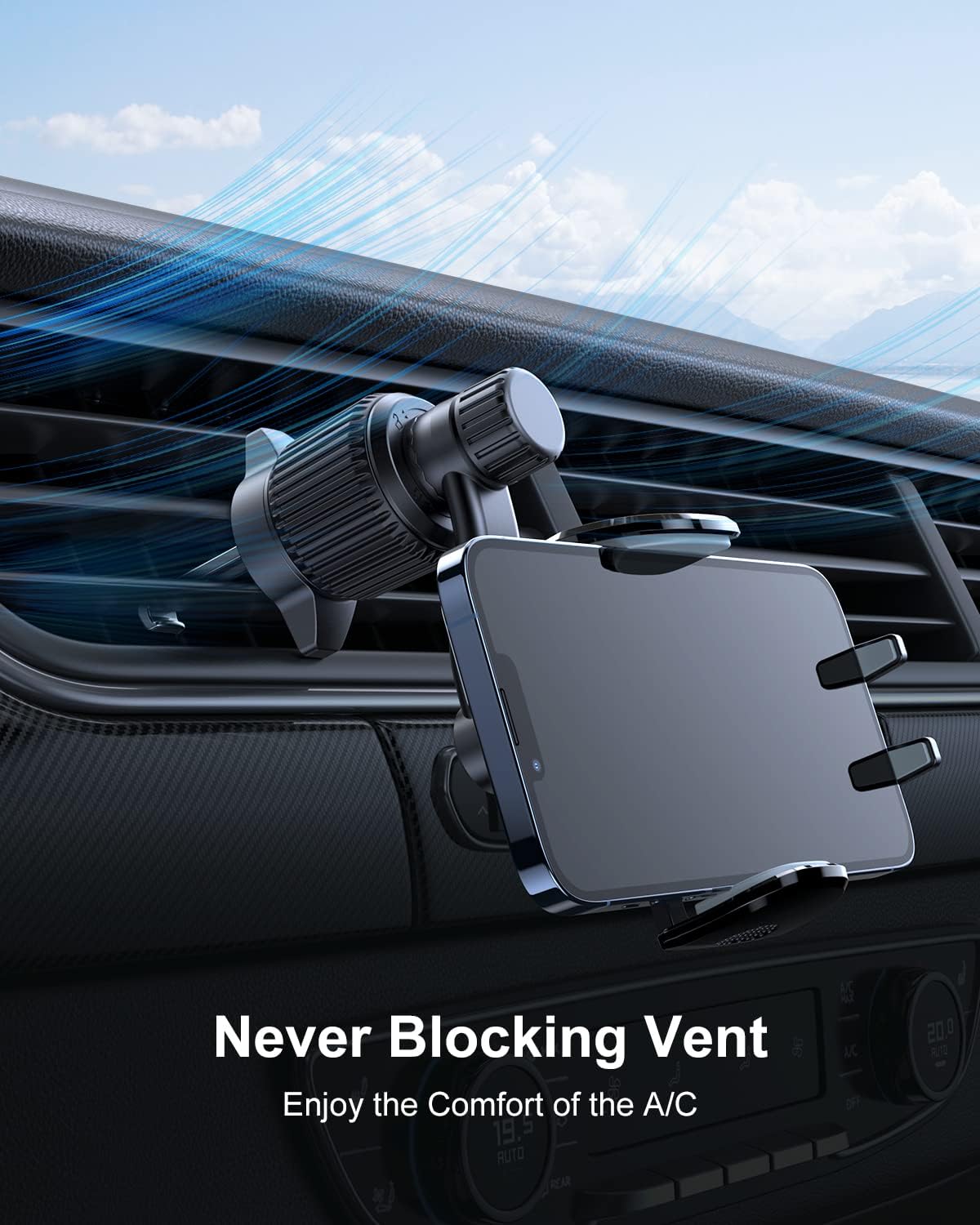 Rorhxia Car Vent Phone Mount, [Never Blocking Vent, Enjoy The Comfort of The A/C] Hands-Free Universal Extension Clip Air Phone Holder Car Fit for All Phones iPhone 17 16 15 14 13 12 Samsung More
