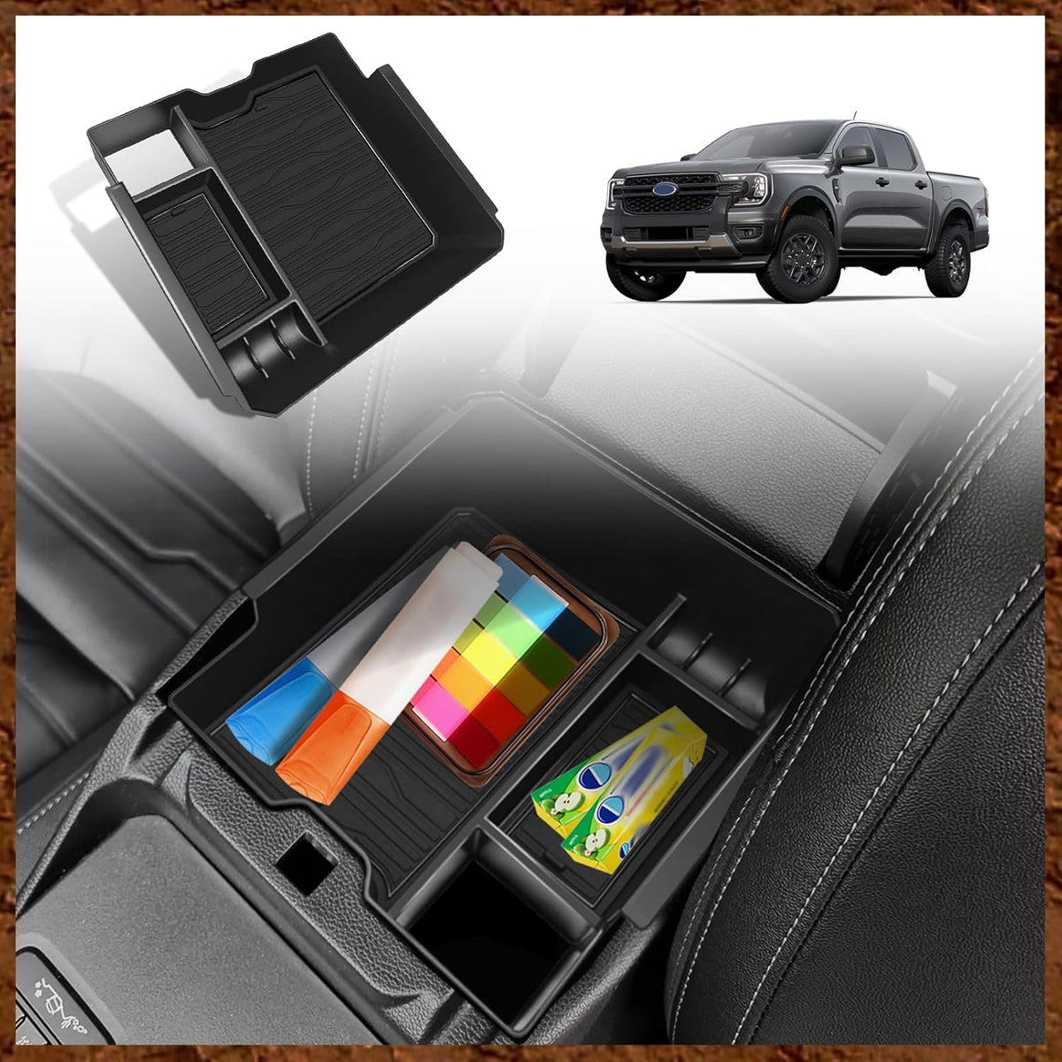 Muslogy Center Console Organizer for 2024 2025 2026 Ford Ranger & Raptor
