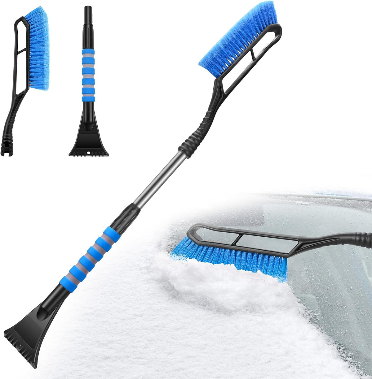 MMOBIEL Snow Brush and Ice Scraper for Car Windshield Essential Automotive Exterior Accessory, Winter Car Gadget – Detachable Universal Vehicle Snow Scraper – Durable Ergonomic Grip – Blue