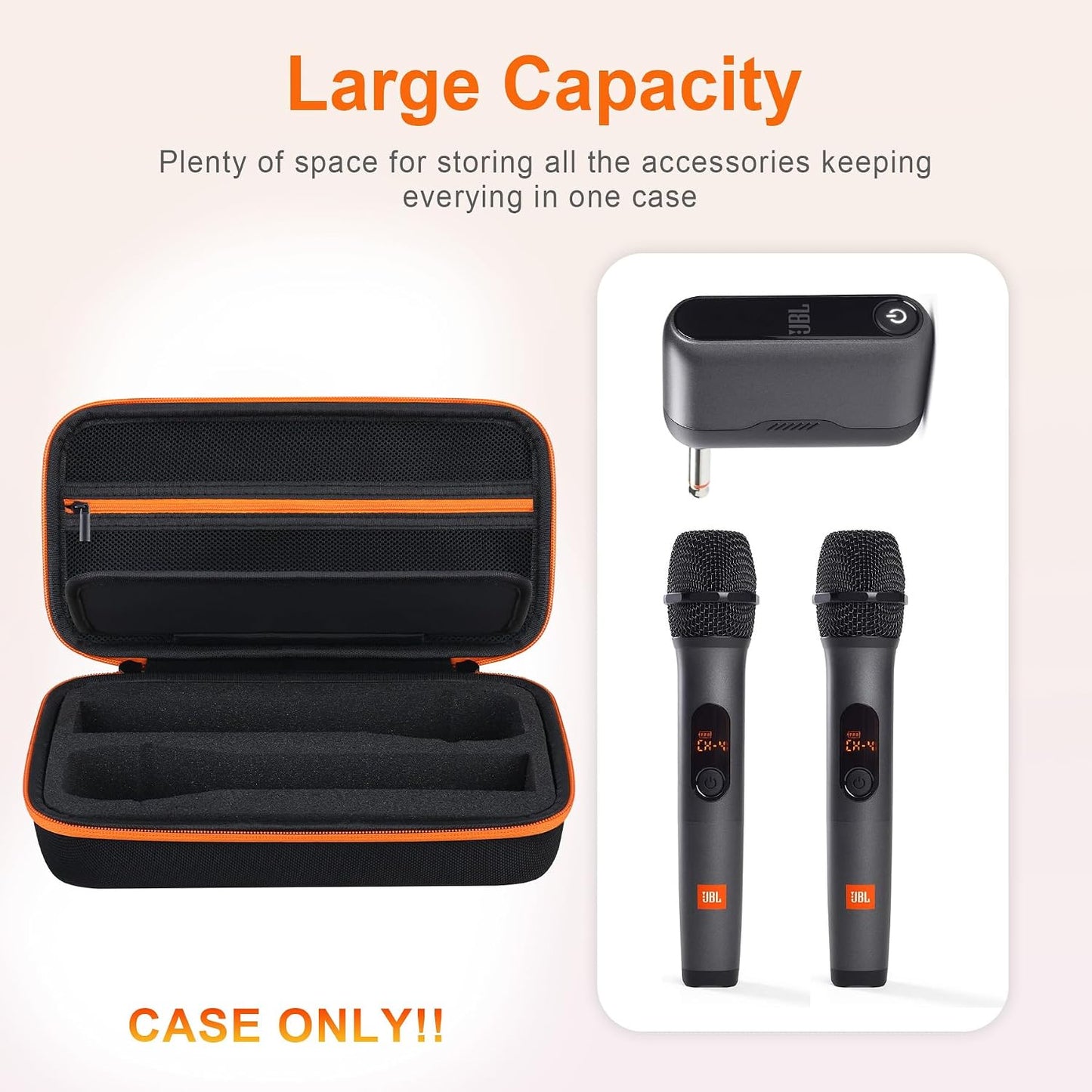 BOVKE Microphone Case Compatible with JBL Wireless Two Microphone System, Carrying Case for JBL 2X Digital PartyBox Wireless Mic for Singing or Karaoke, Extra Space for Receiver, Batteries, Black