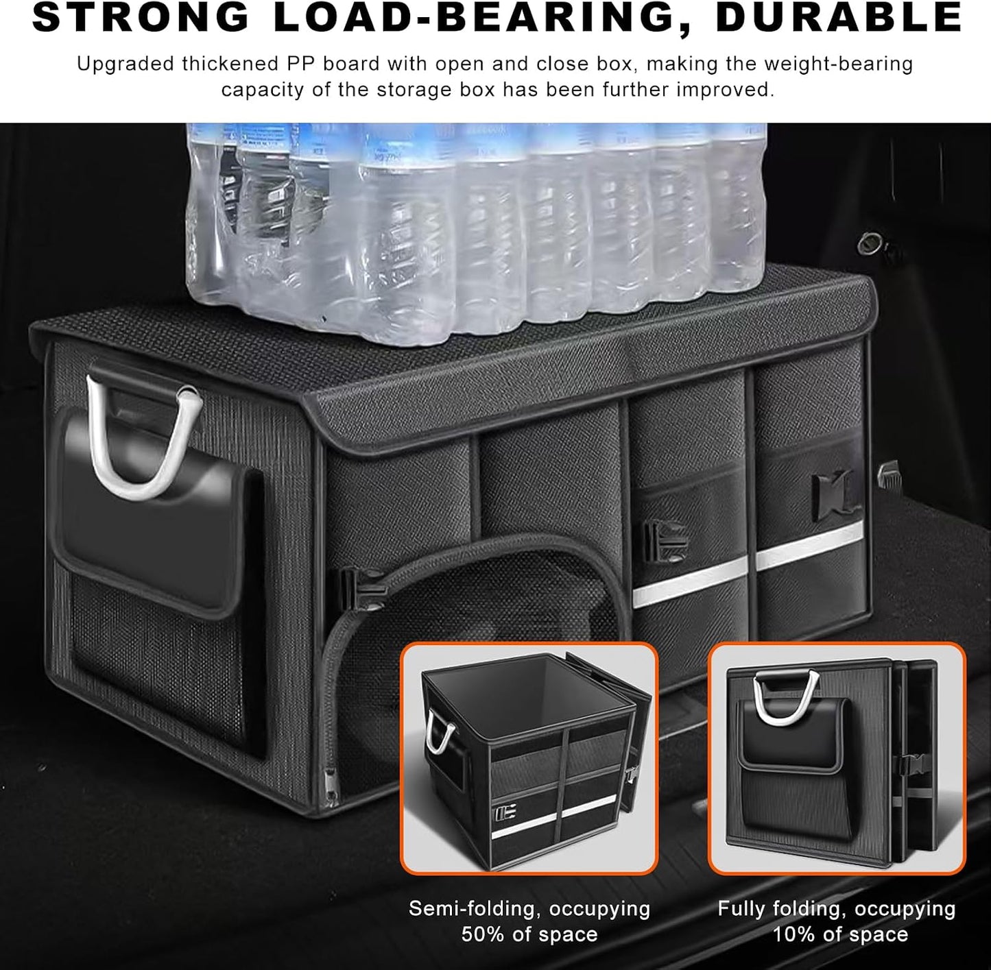 Car Trunk Organizer, 52L Collapsible Car Storage Waterproof Trunk Organizer with Lid & Handle, Multi Compartment Oxford Cargo Groceries Storage for Trucks SUVs Sedans