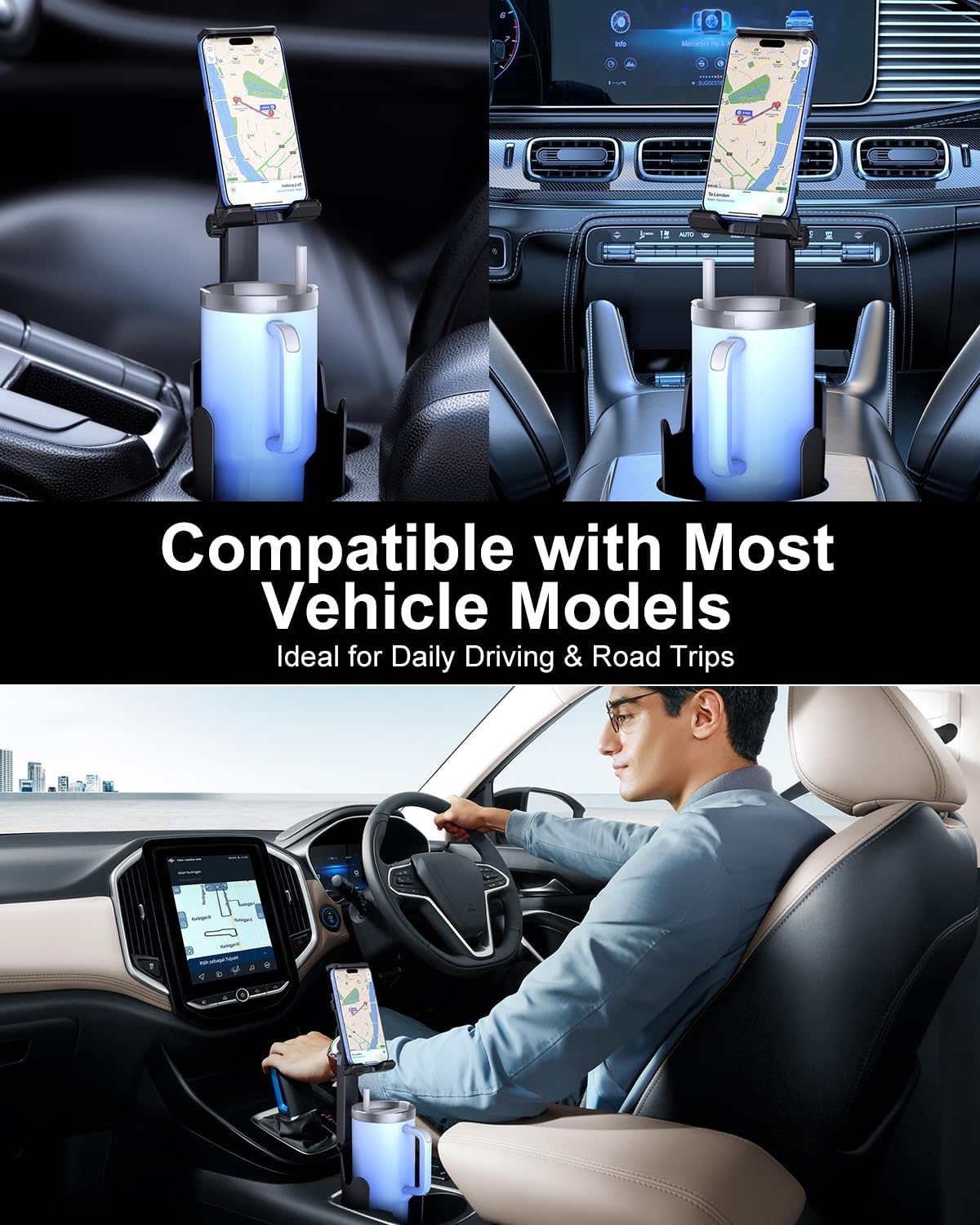 Vitog 2-in-1 Phone Holders for Your Car, Universal Cup Holder Phone Holder