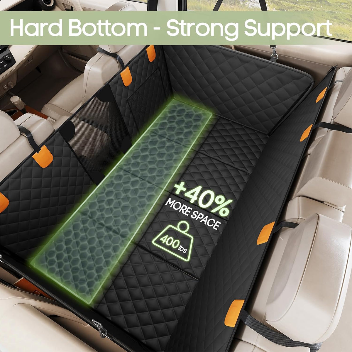Dog Car Seat Cover for Back Seat, Hard Bottom Back Seat Extender