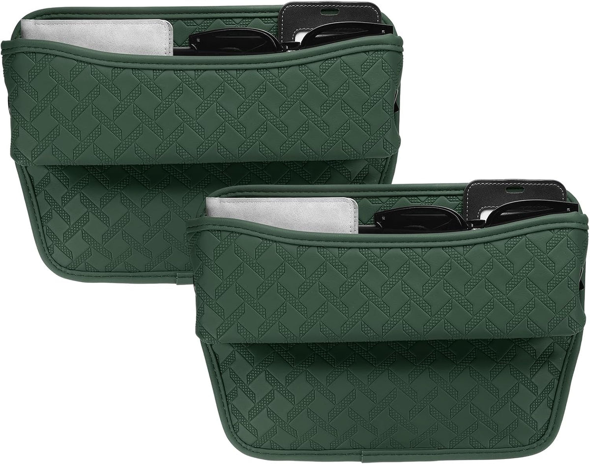 HARFINGTON 2pcs Car Seat Gap Filler Organizer 11.5 x 8 x 2.1 Inch Leather Universal Car Organizer Storage Box Between Seat and Console for Phone Keys, Dark Green