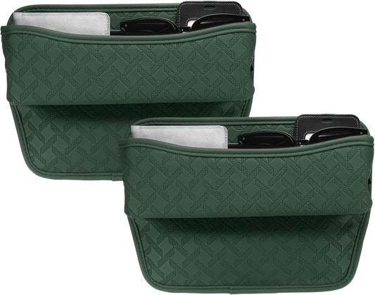 HARFINGTON 2pcs Car Seat Gap Filler Organizer 11.5 x 8 x 2.1 Inch Leather Universal Car Organizer Storage Box Between Seat and Console for Phone Keys, Dark Green
