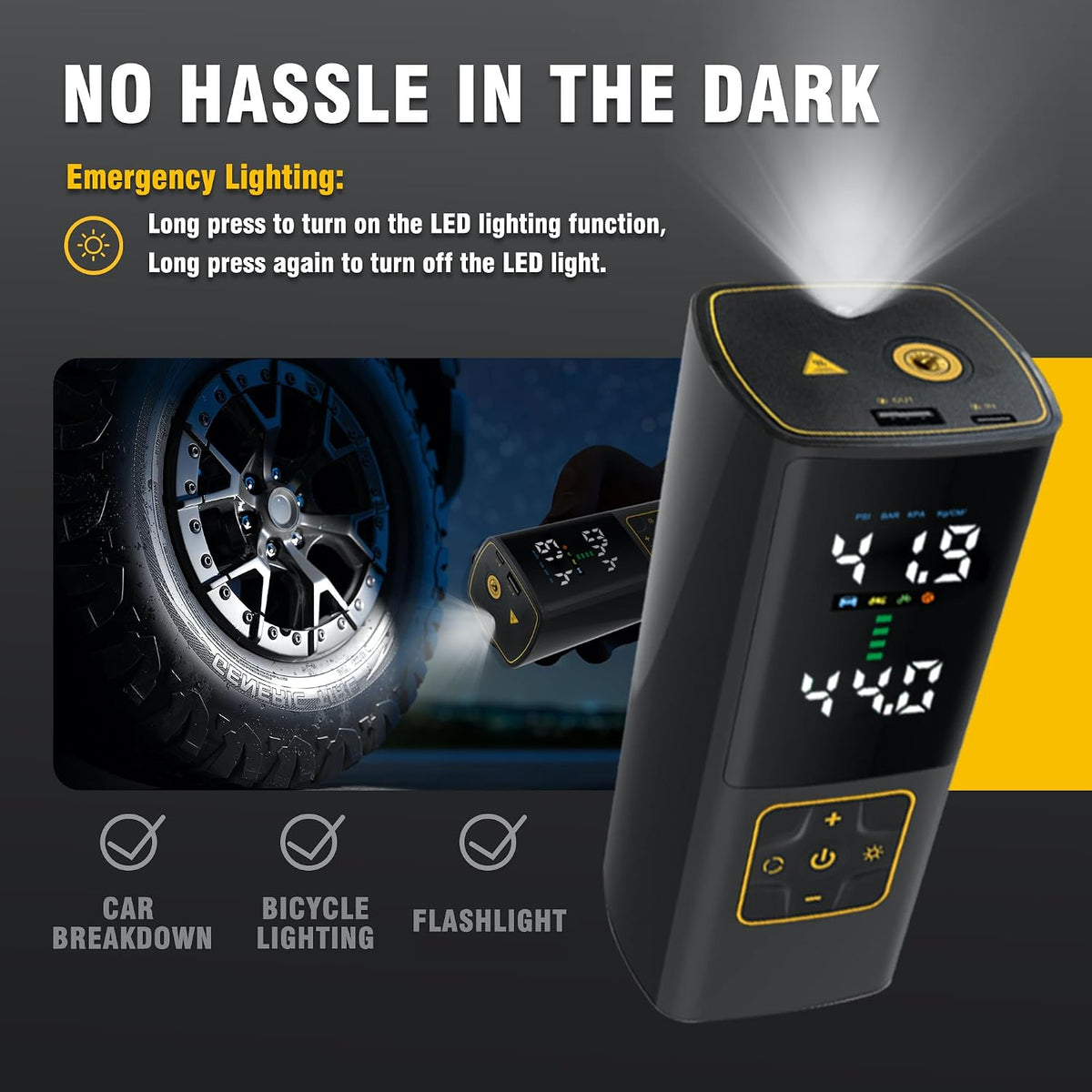 Tire Inflator Portable Air Compressor 150PSI Cordless Air Pump with Color Digital Pressure Gauge 3X Faster Inflation Rechargeable USB-C Power Bank LED Light for Car Motorcycle Bike Ball