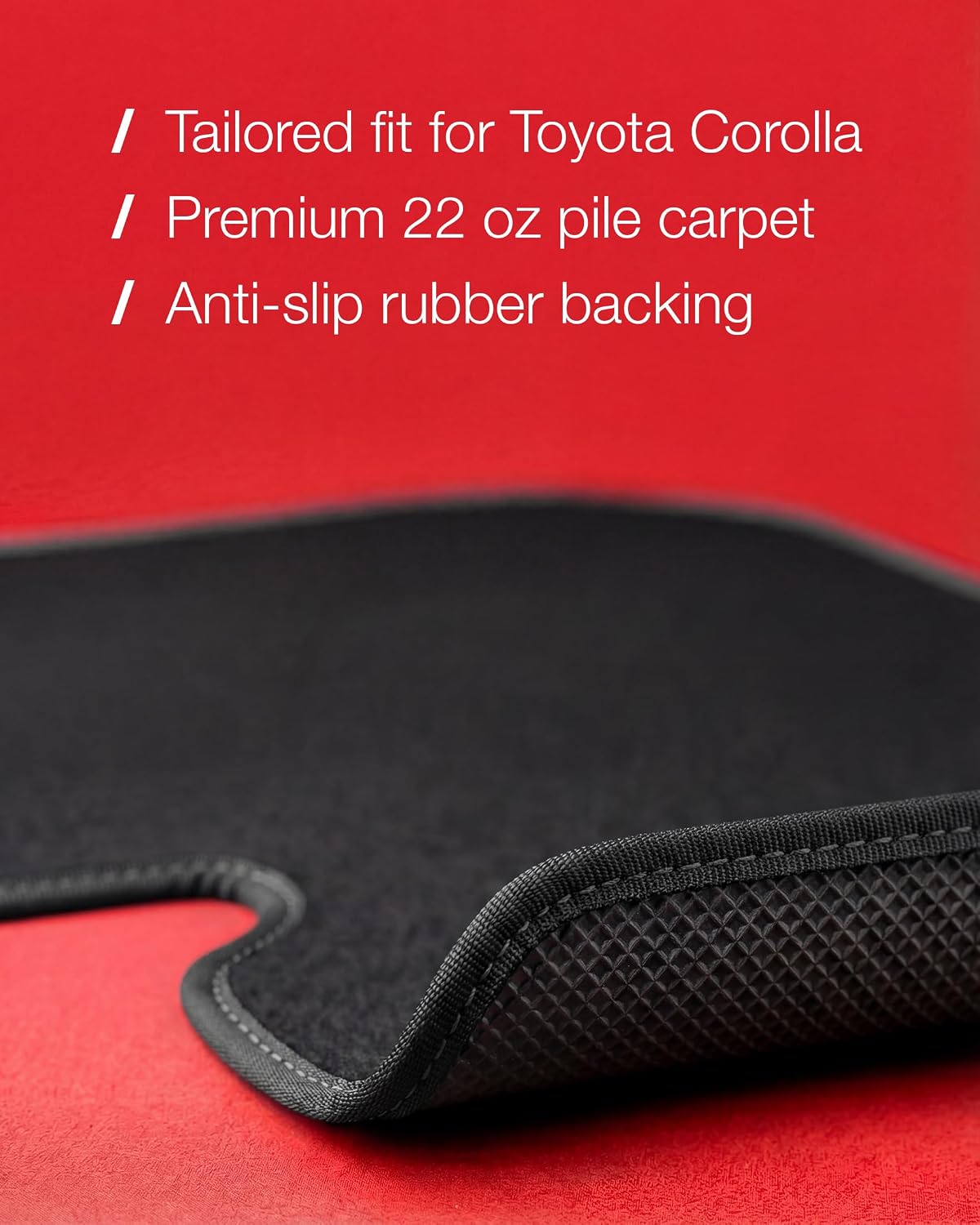 Floor Mats for Toyota Corolla 2014 2015 2016 2017 2018 2019 - Custom 3D Fit - 1st and 2nd Row Set - Rubber Anti-Slip Backing - Heavy Duty 22oz Carpet Mat - All Weather Car Liner Floormats