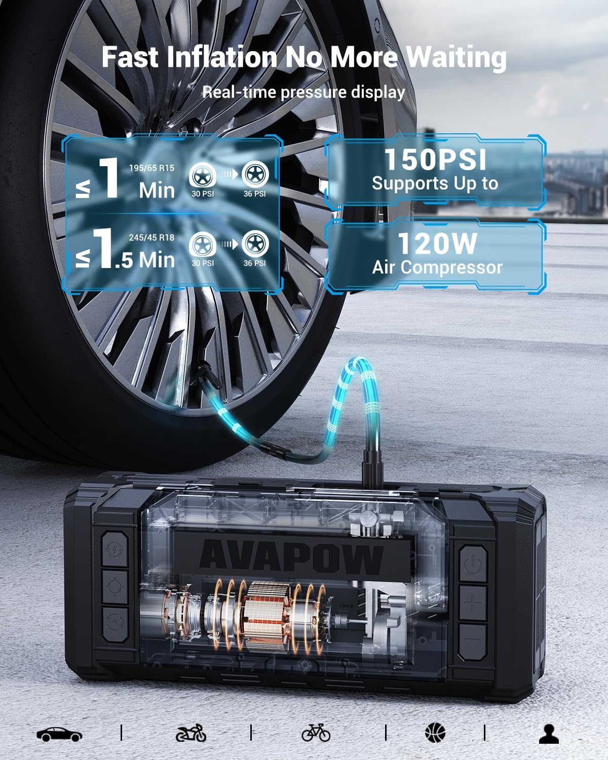AVAPOW 10000A Jump Starter with Air Compressor, 12V Portable Jump Box