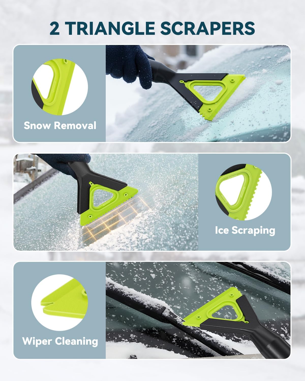 Upgraded 60'' Snow Brush & Snow Shovel with 2 Ice Scrapers, Extendable Snow Brush for Car Windshield with Squeegee, 4-in-1 Detachable Winter Snow Remover for Cars, SUVs, Trucks
