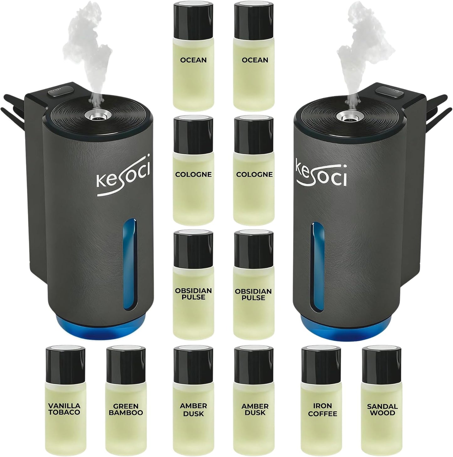 2 Smart Car Air Freshener Diffusers – Rechargeable Auto Scent Device Set with 12 Refills – Anti-Leak System, 3 Spray Modes & Motion Sensor Auto On/Off