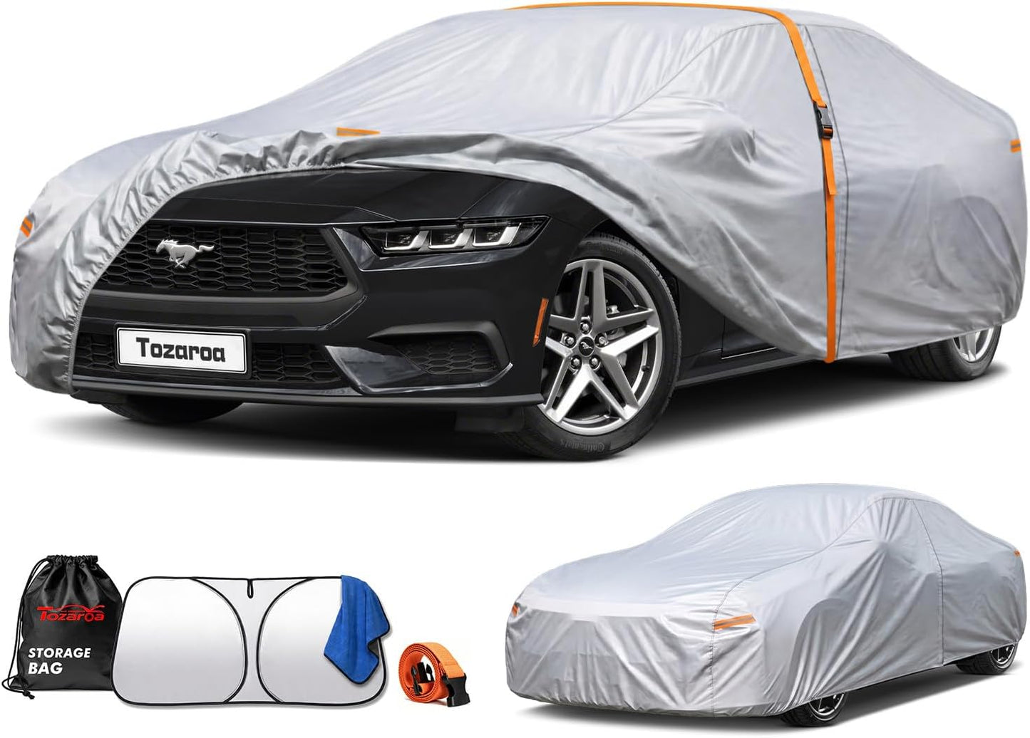 Car Cover Waterproof All-Weather,Heavy-Duty Outdoor Full Exterior Automobiles Sedan/Coupe (Length 186-193 inch) with Windshield Sun Shade Universal Fit Ford Mustang,Chevy Camaro/Corvette etc