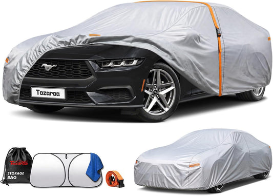 Car Cover Waterproof All-Weather,Heavy-Duty Outdoor Full Exterior Automobiles Sedan/Coupe (Length 186-193 inch) with Windshield Sun Shade Universal Fit Ford Mustang,Chevy Camaro/Corvette etc