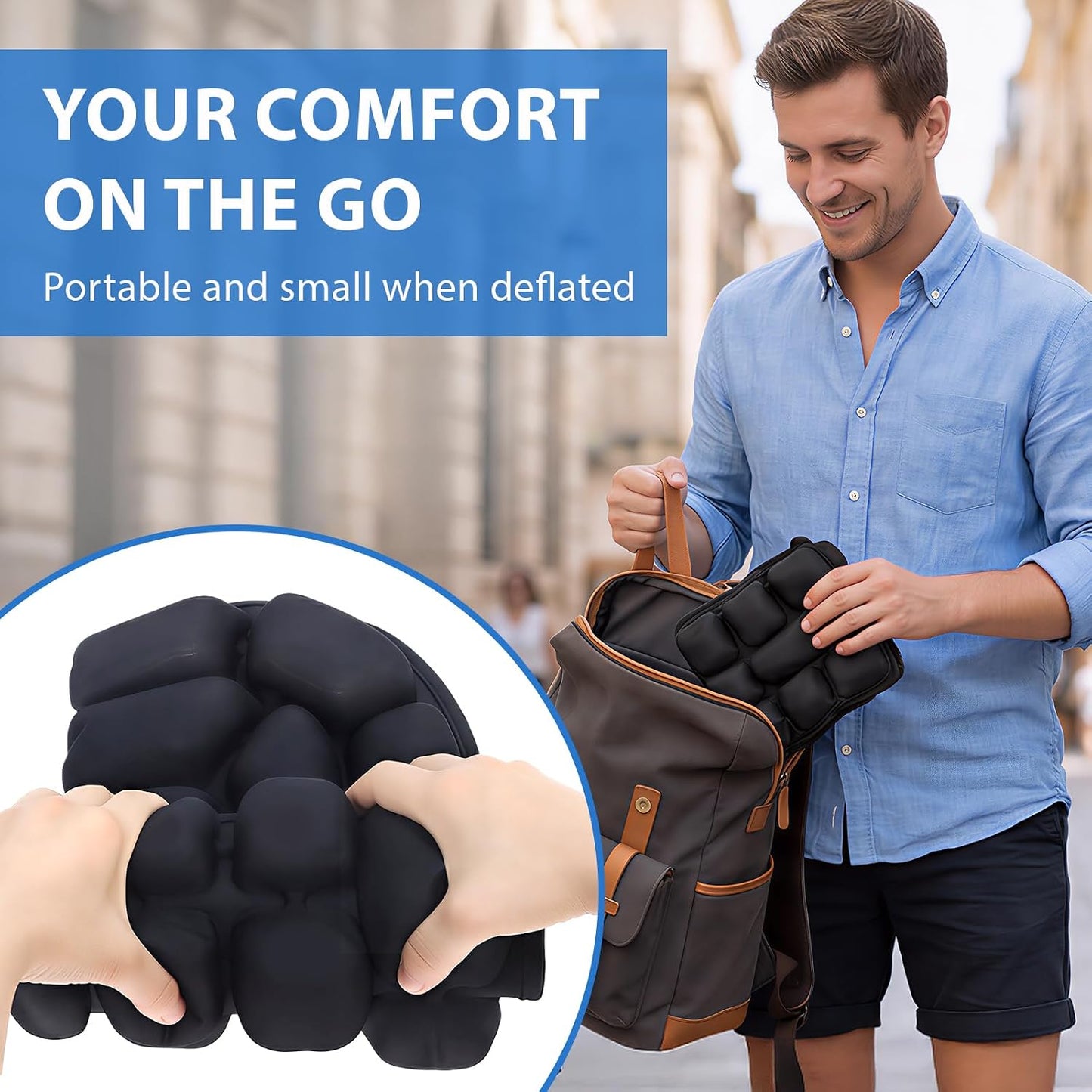 Travel Cushion Airplane Seat,Adjustable Airplane 49 Airbags seat Cushion for Long Flights,Press Type Air Inflatable Seat Cushion,for Car,Office,Stadium,Wheelchair, Travel,Heavy Duty
