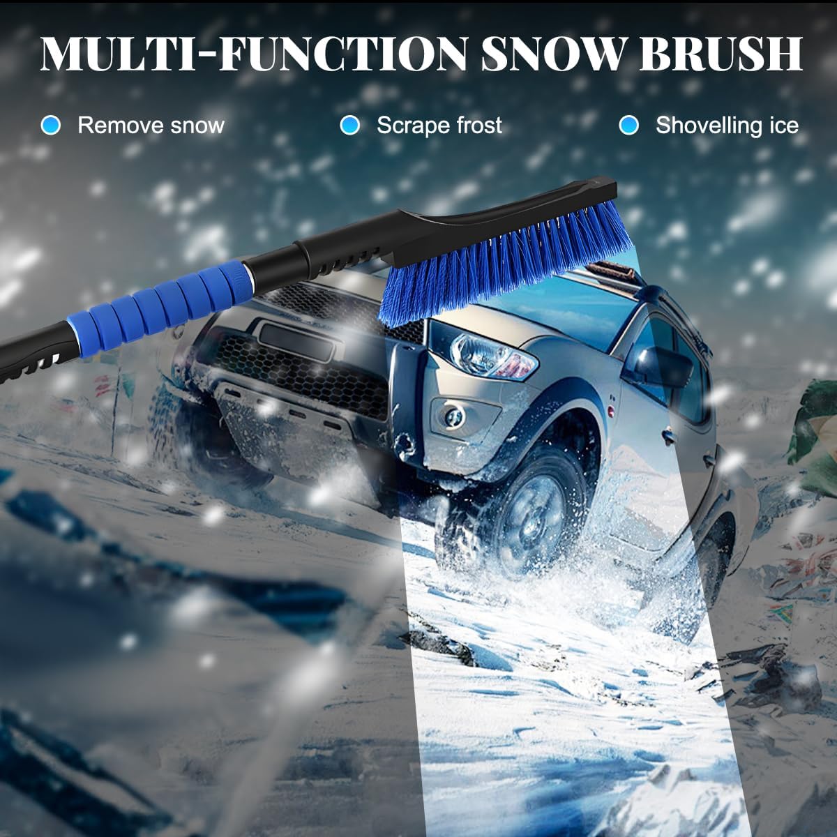 Wevdn 25" Snow Brush and Ice Scraper for Car Windshield, Detachable Snow Scrapers with Ergonomic Foam Handle, 2 in 1 Snow Scraper and Ice Shovel, Winter Snow Removal Accessories for Car (Blue)