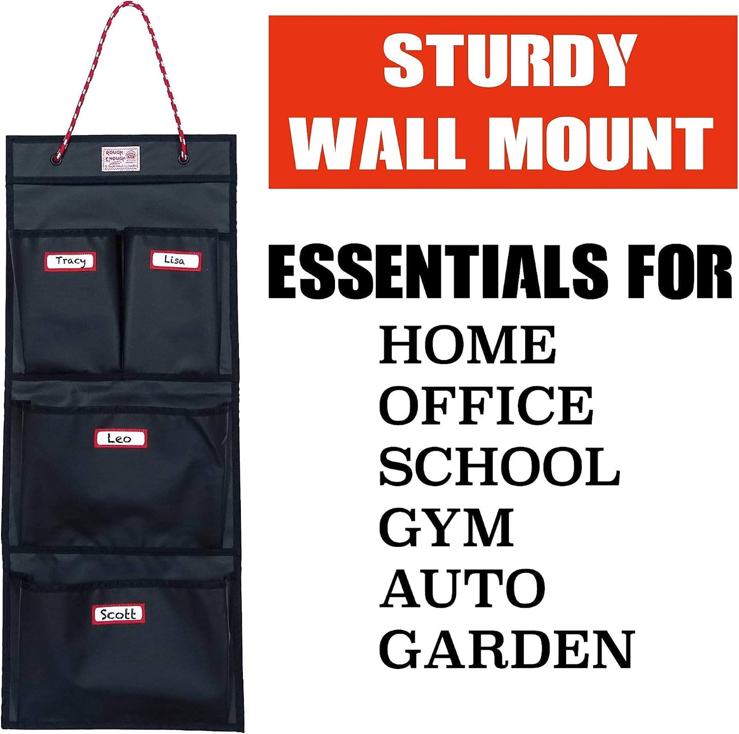 Rough Enough Locker Organizer Hanging Accessories Storage Organization with 4 Pockets for Work Door Gym Wall Black Tarpaulin
