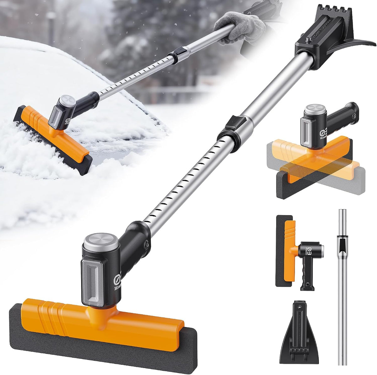 Ice Scrapers for Car Windshield & Snow Brush for Car, 3-in-1 Extendable Snow Brush 12 Adjustable Lengths with Detachable 360° Pivoting Head, Extendable Snow Brush for Truck SUV (24.4"-37.4")