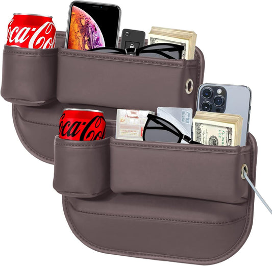 2-Pack Car Seat Gap Filler &amp; Organizer - Leather Car Storage Box with Cup Holder, Seat Gap Storage Box for Driver &amp; Passenger, Car Accessories for Women and Men (Brown)