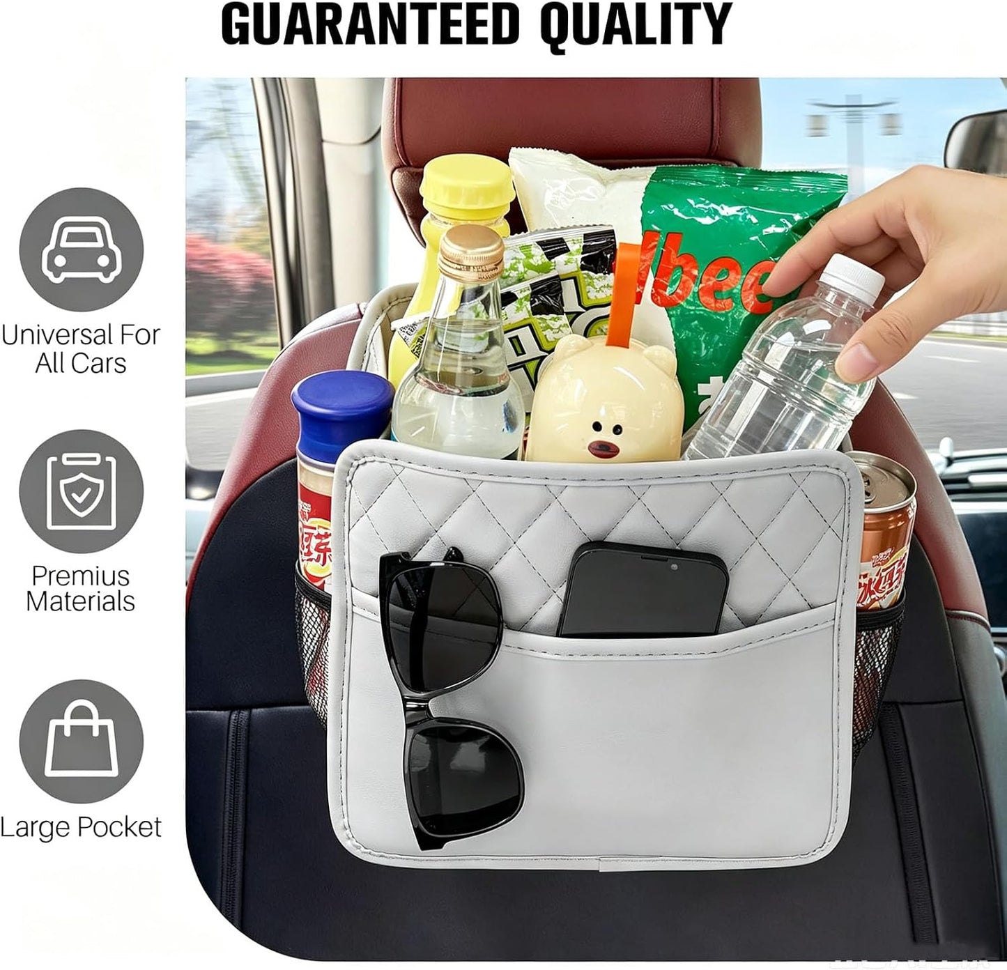 LXUNYI Car Seat Organizer, Updated Large Leather Backseat Car Organizer with Cup Holders Multifunctional Over the Seat Storage Organizer Bag Hanging Back Seat Organizers for Kids (Gray 1Pack)
