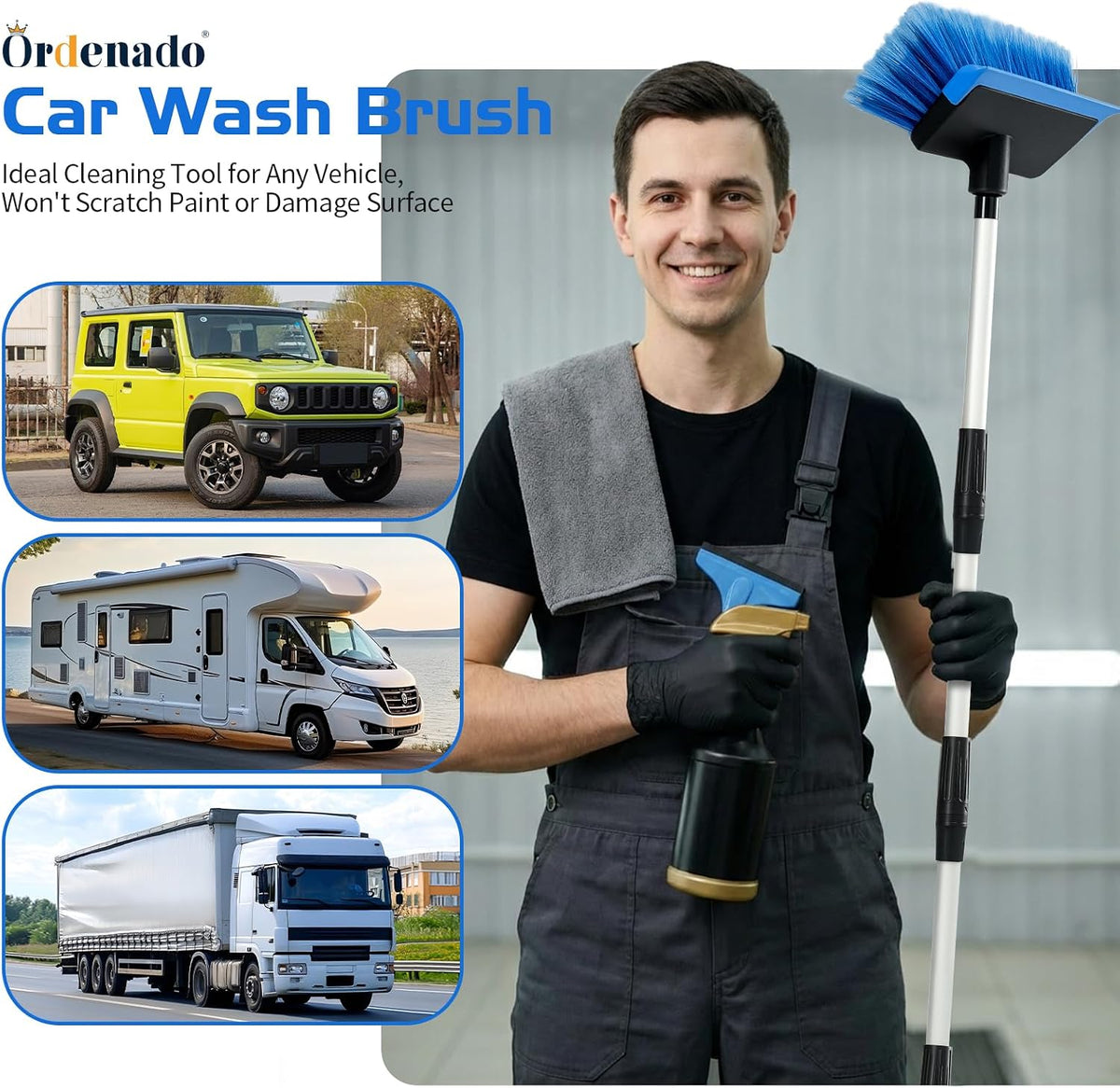 Ordenado 56" Car Wash Brush with Long Handle, Soft Bristle& Rubber Squeegee