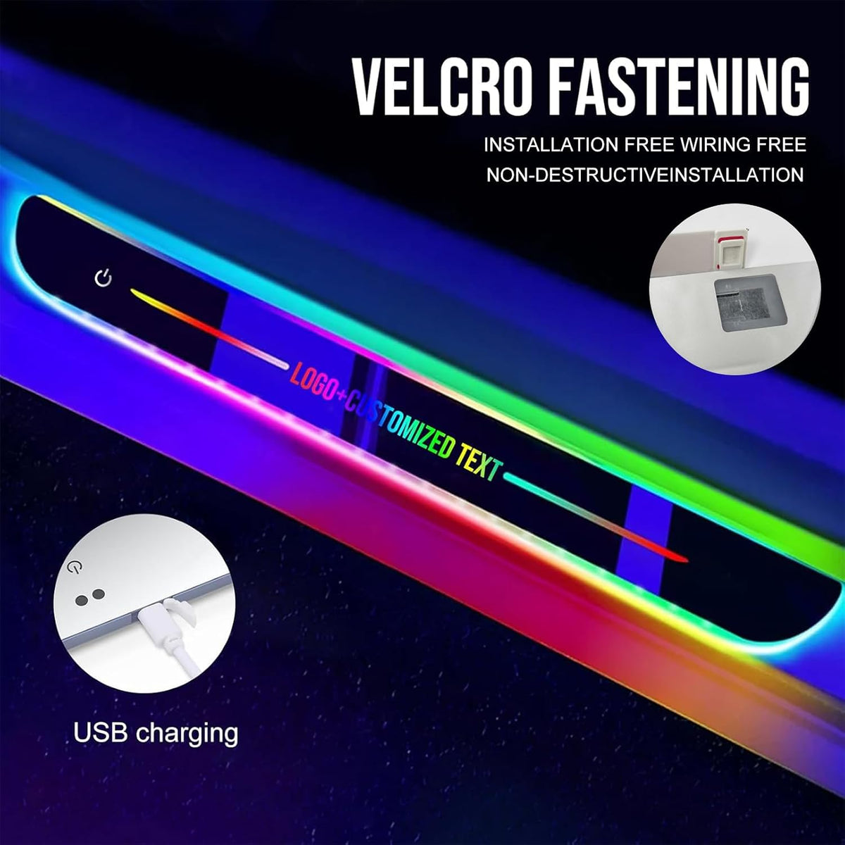 Custom Logo and Text Car Door Sill Lights Auto-Sensing, Personalized LED Welcome Gifts for Men Women, 7 Colors Adsorption Wireless Pedal Light for All Cars