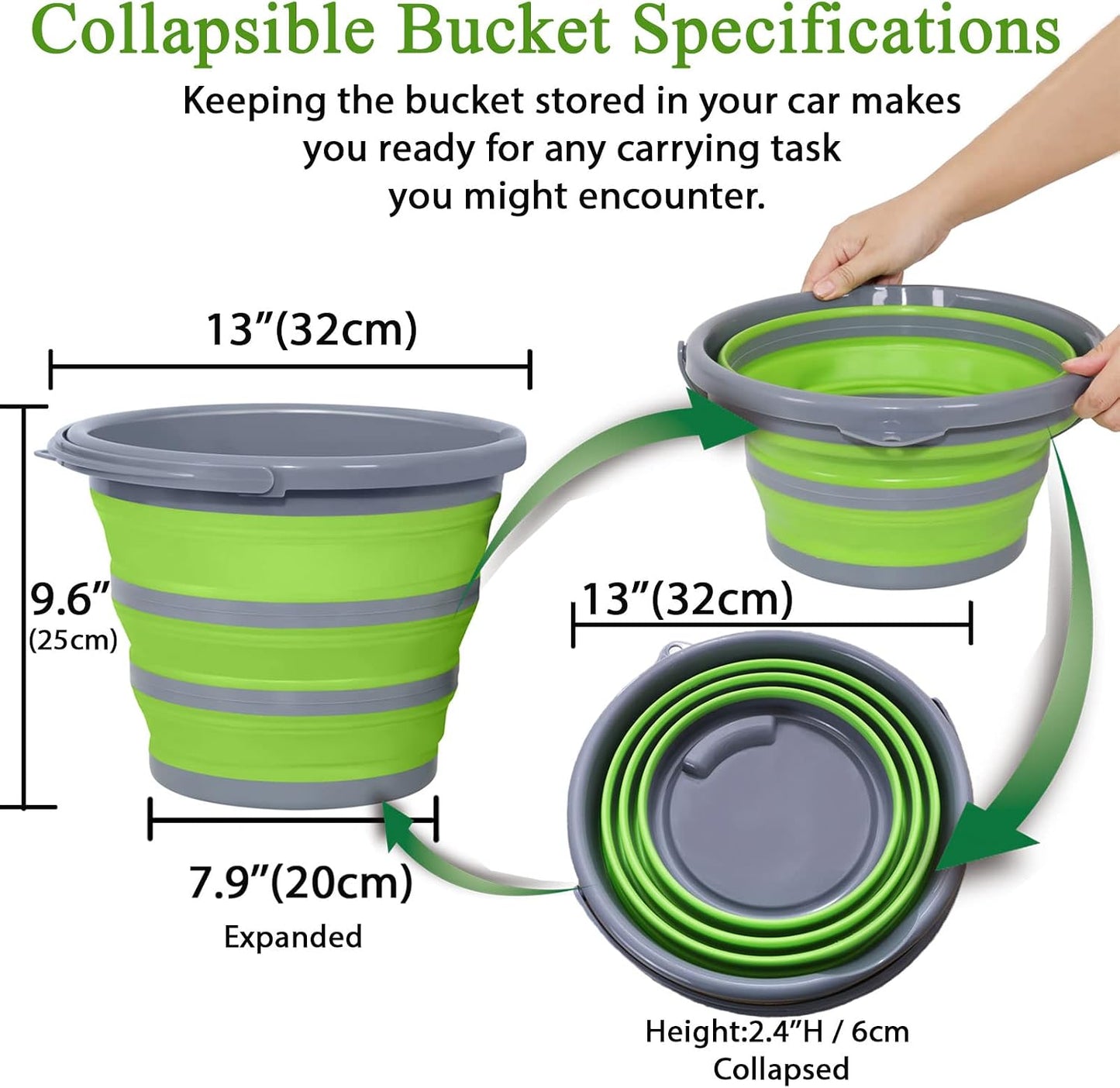 Collapsible Bucket with 3-in-1 Car Wash Mitt, Coral Velvet + Weave + Chenille Microfiber Glove Sponge, 10L (2.6 Gallon) Portable Folding Basin Pail for Household Cleaning