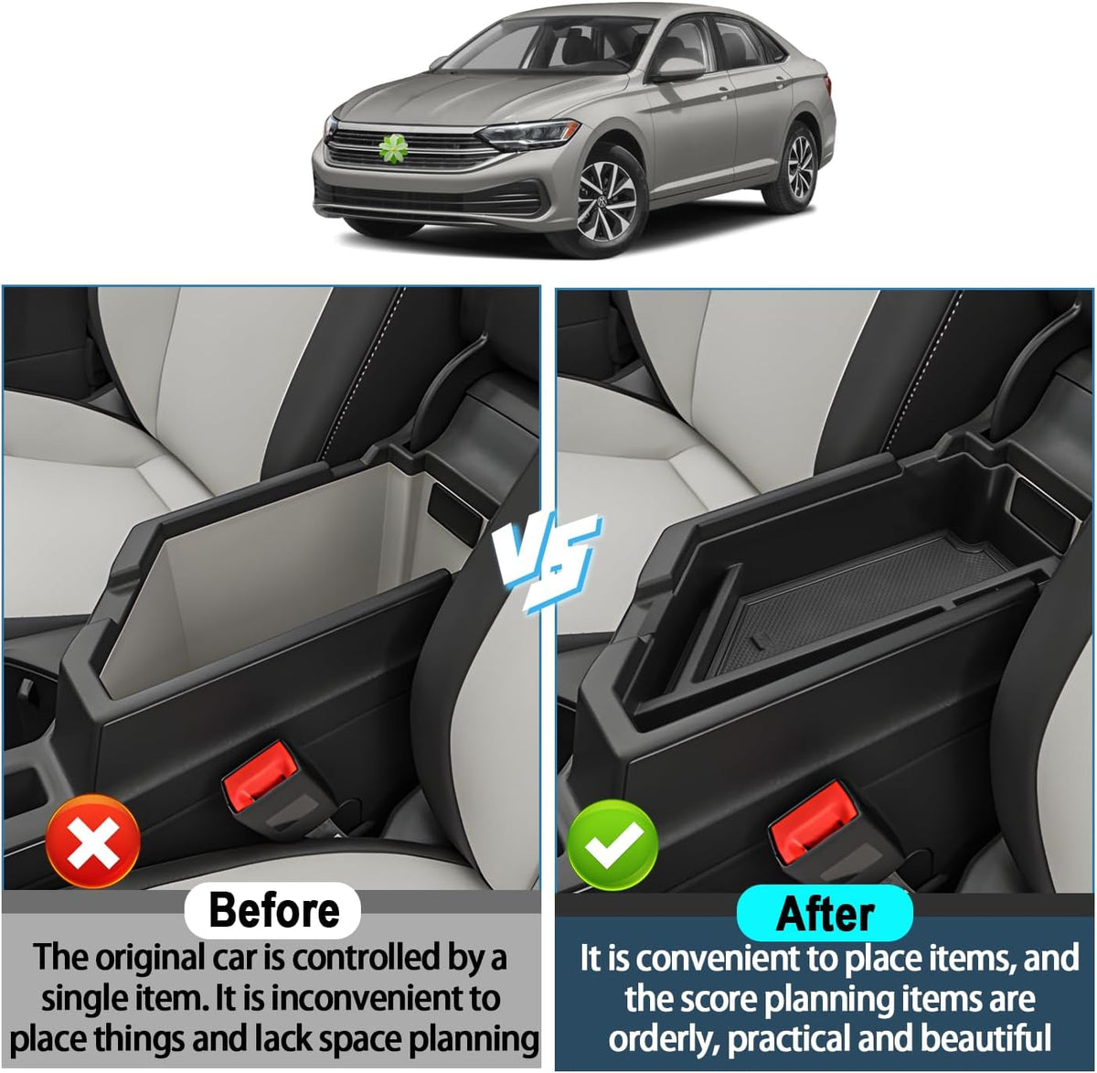 Ruiya 2026 Jetta Center Console Organizer for VW Jetta 2026 Accessories ABS Material Armrest Glove Tray Compatible with 2020-2026 VW Volkswagen Jetta