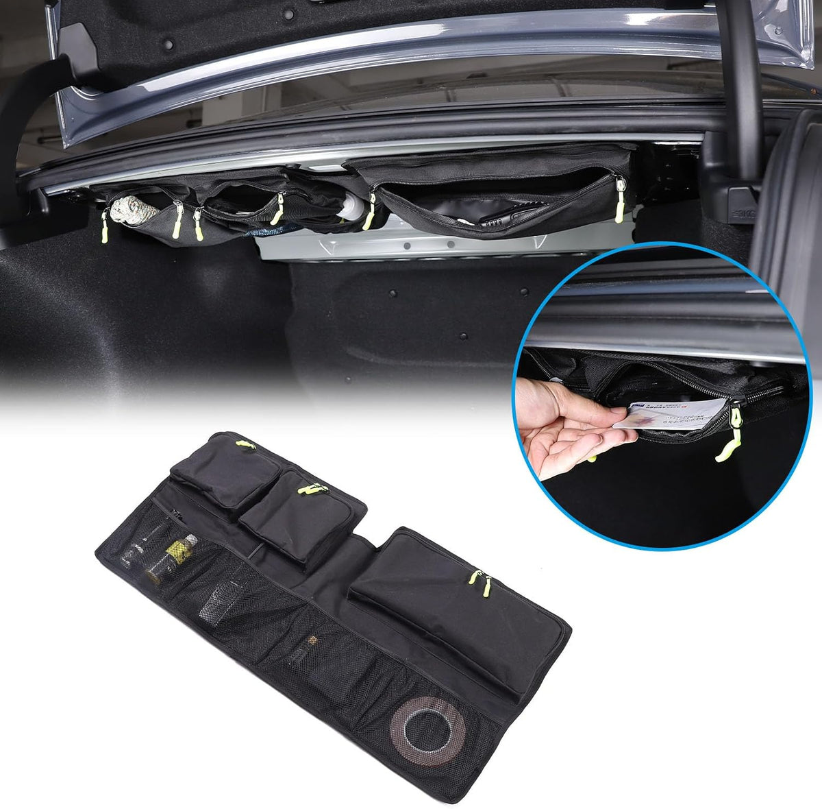 Car Trunk Organizer Storage Cargo Bag Compatible with BMW 5 Series G60 2024 2025+Rear Trunk Luggage with Removable Large Capacity Stable Collapsible and Mesh Compartments (1PC)