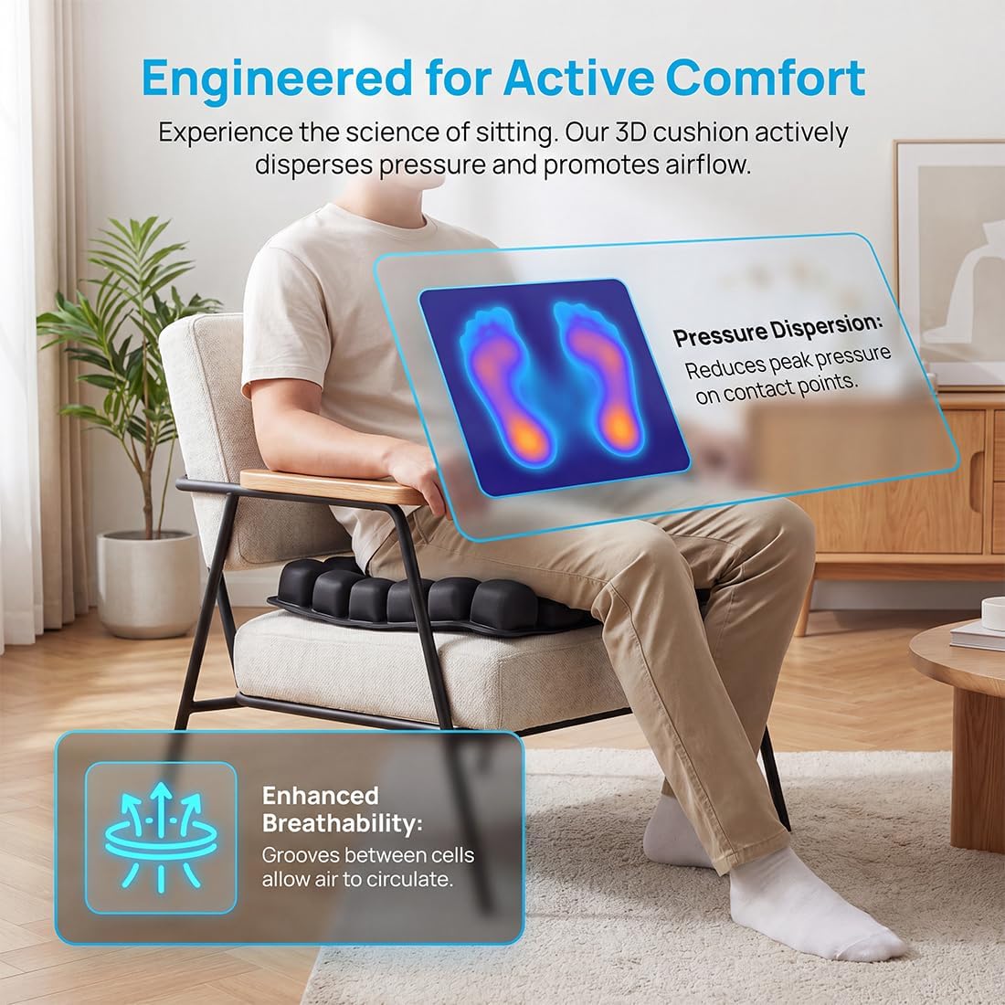 Travel Cushion Airplane Seat,Airplane Seat Cushion for Long Flights,Press Type Air Inflatable Wheelchair Seat Cushion,49 Airbags,for Car,Office,Stadium,Ergonomic Comfort Support,Heavy Duty