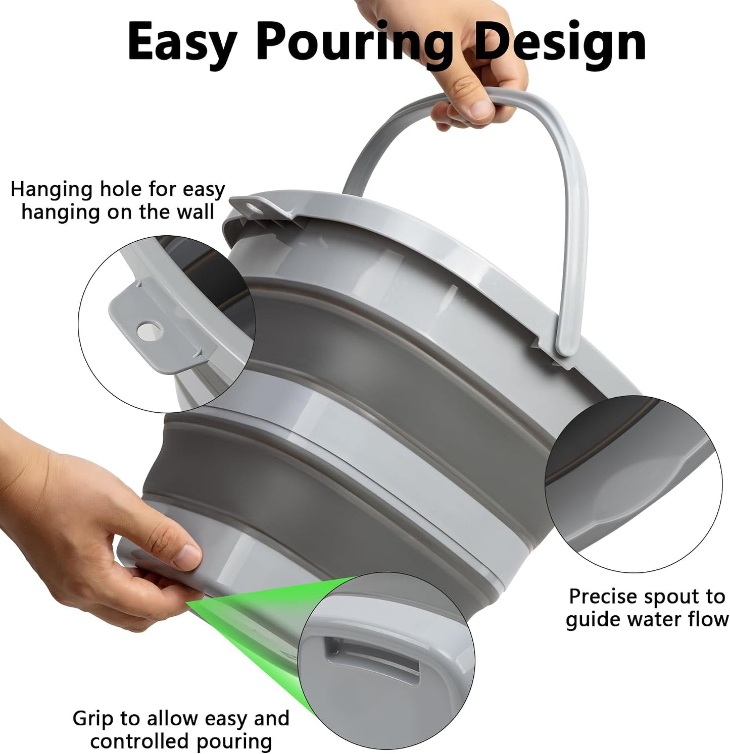 Collapsible Bucket, 2.6 Gallon 10L Mop Bucket for Cleaning, Car Washing, Portable Plastic Tub for Camping, RV, Beach, Fishing, Garden, Indoor and Outdoor Space Saving Wash Basin Ice Buckets
