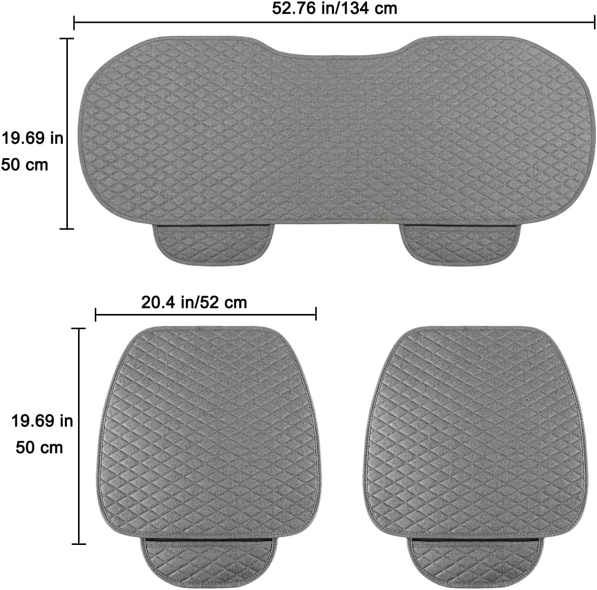 West Llama Linen Car Seat Covers,Bottom Seat Covers for Cars Include 1 Pair Front Driver Seat Pad Mat and 1 Rear Bench Cover Universal Fits 90% Vehicles,SUVs,Cars,Sedans(3Piece-Gray)