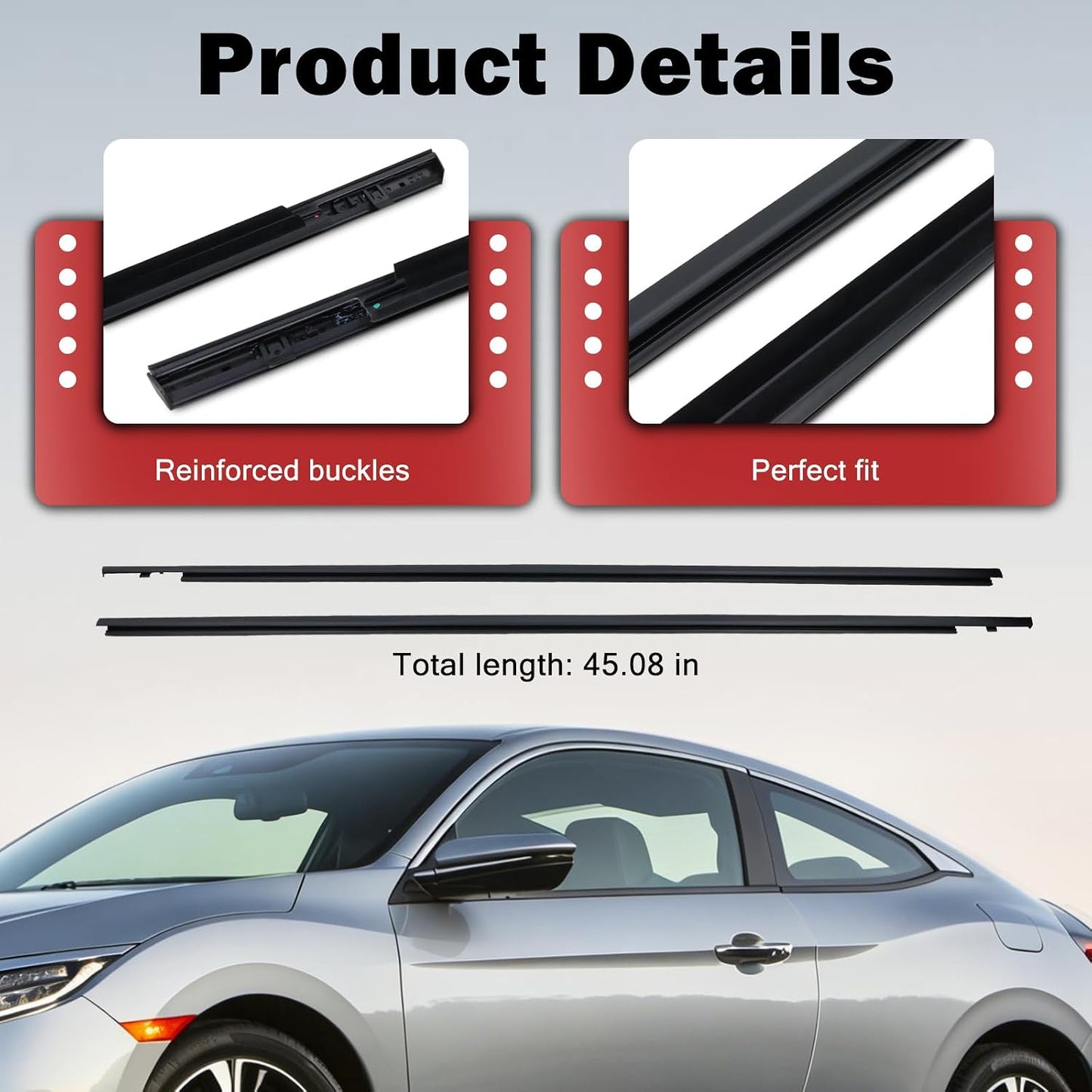2Pcs Window Weather Stripping Molding Trim Seal Belt Compatible with 2016-2020 Honda Civic Coupe 2D Replace# 72410-TBG-A01 72450-TBG-A01