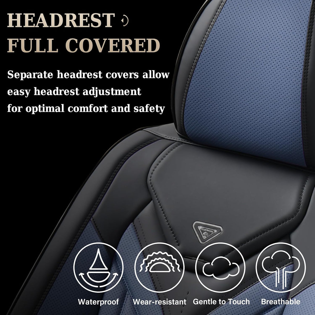 Coverado Seat Covers, Car Seat Covers Front Seats, Leather Seat Covers for Cars, Automotive Seat Covers Car Seat Protector Car Seat Cushion Universal Fit for Most Sedans SUV Pick-up Truck(Black&Blue)