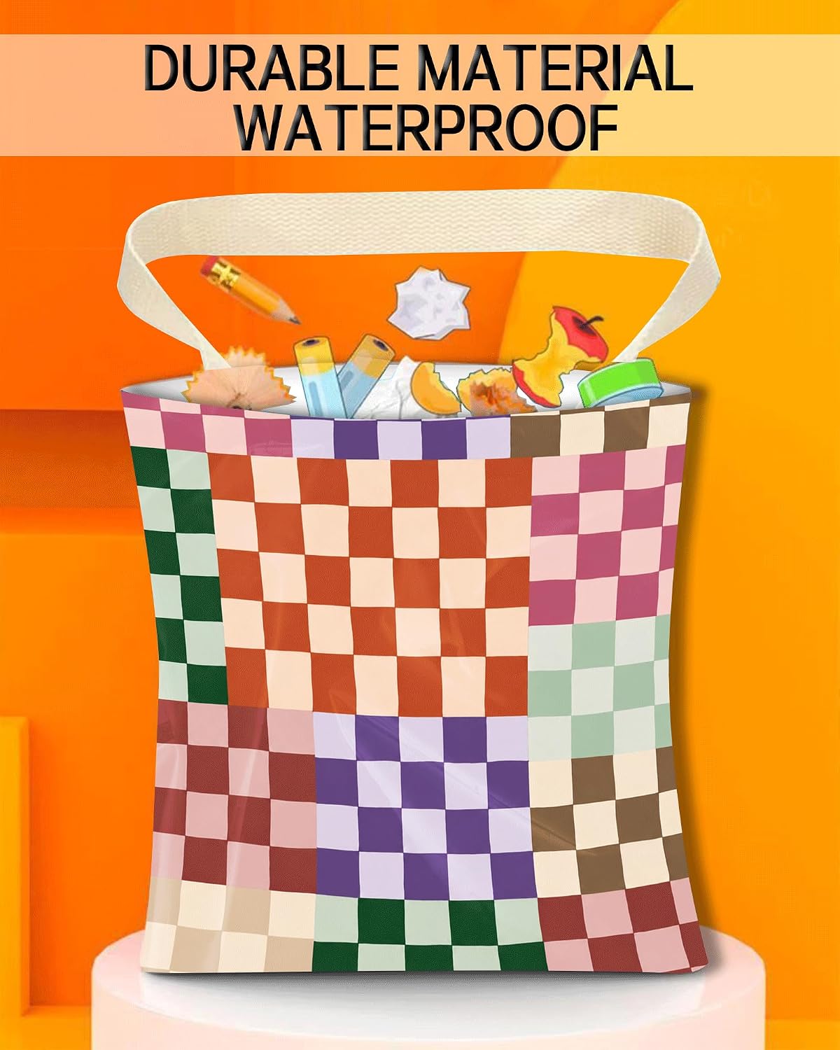 Car Trash Can, Durable Hanging Car Trash Garbage Bag, Cute Automotive Garbage Cans Organizer, Cute Colorful Checkerboard