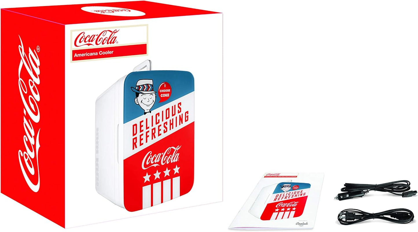 Cooluli Retro Coca-Cola Mini Fridge for Bedroom - Car, Office Desk & College Dorm Room - 10L/12 Can Small Refrigerator - AC/DC 12V Portable Cooler & Warmer for Food, Drinks & Skincare (Coke, Vintage)