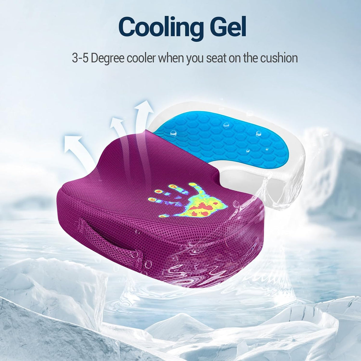 Season Guard Gel Memory Foam Seat Cushion for Tailbone Pain Relief, Purple