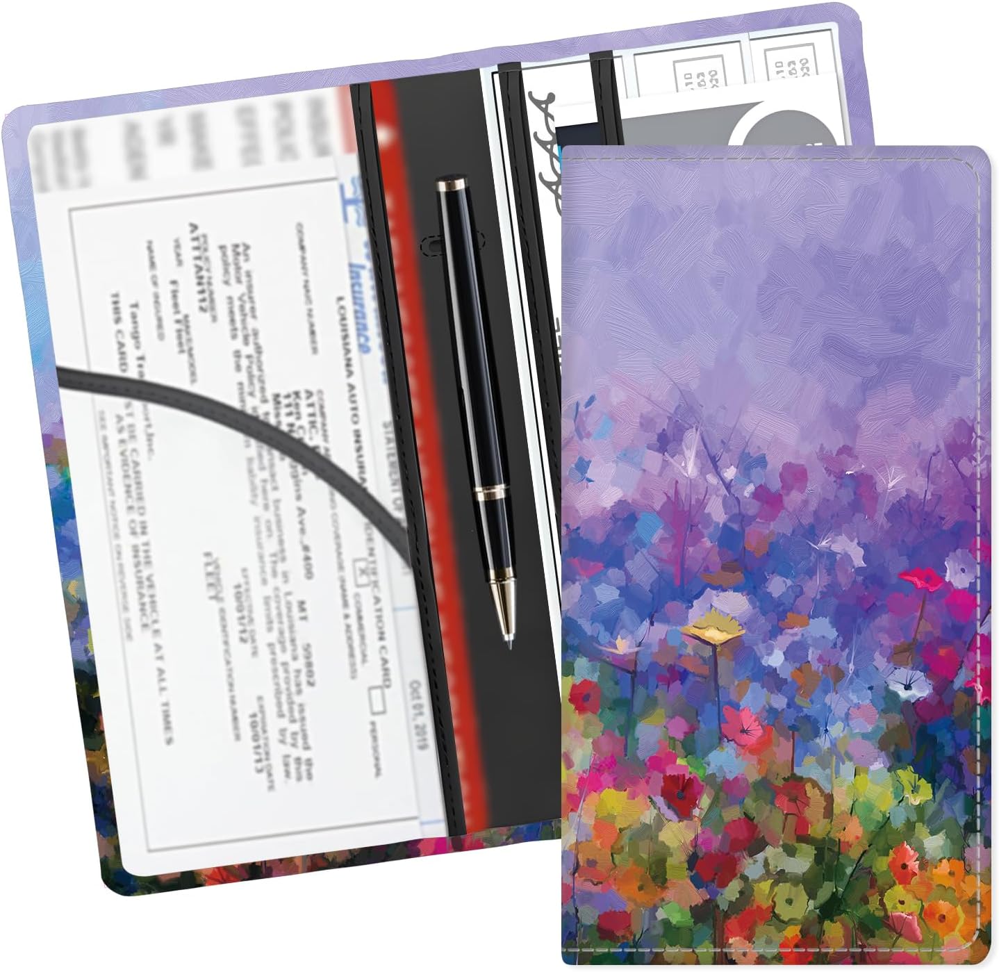 Leather Car Registration and Insurance Card Holder, Cute Car Accessories Vehicle Glove Box Car Organizer for Documents, Cards, License Black White Cow