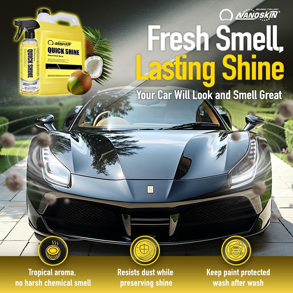 Nanoskin QUICK SHINE Quick Detail Spray 32 Oz. (2x16 Oz) - Car Wax Booster, High-Gloss Detailer, Smudge & Dust Remover, Clay Lubricant for Auto Detailing | For Paint, Glass, Chrome, Wheels, and Trim