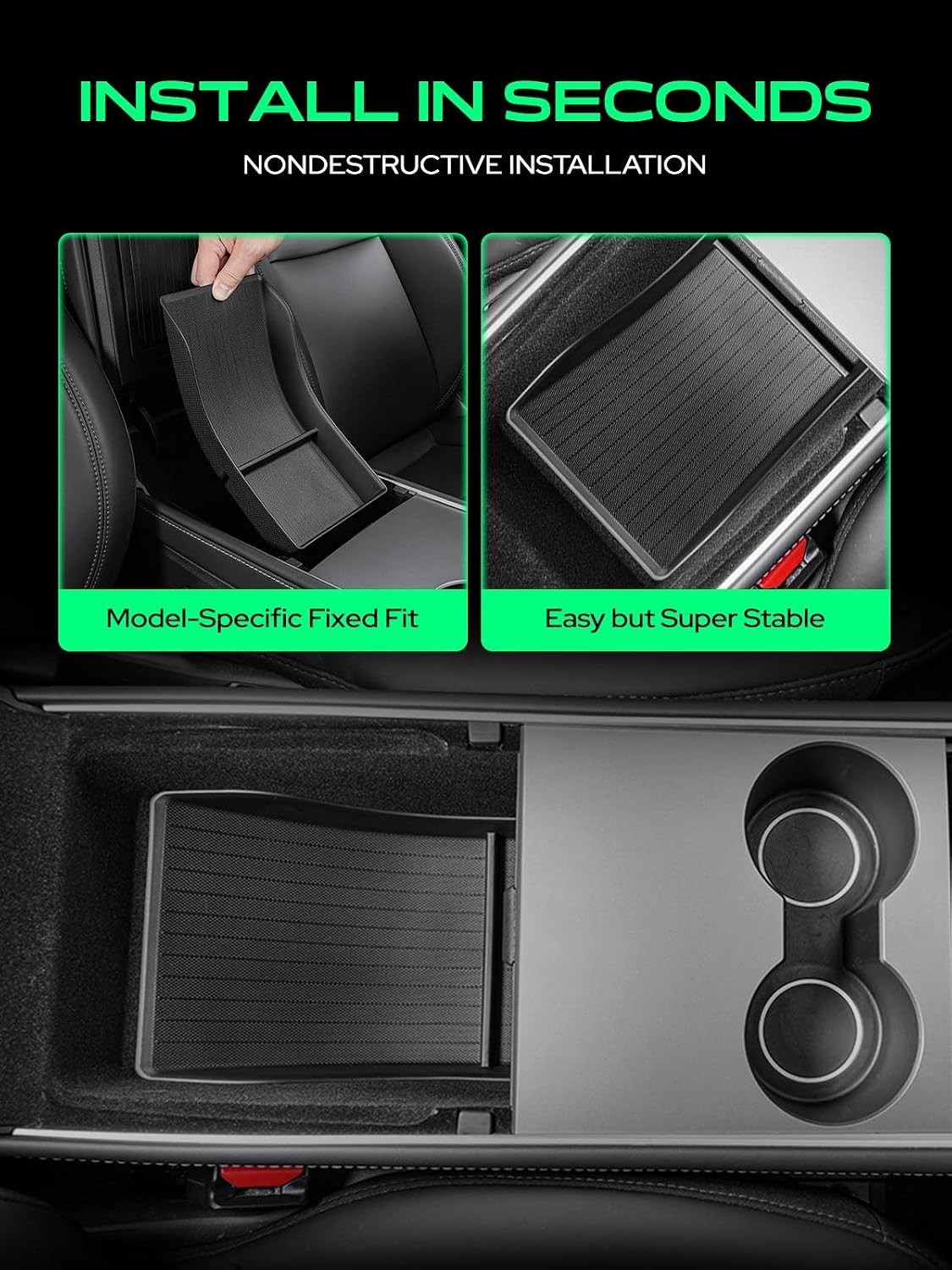 YHTAUTO Center Armrest Lower Bottom Organizer Tray for Tesla