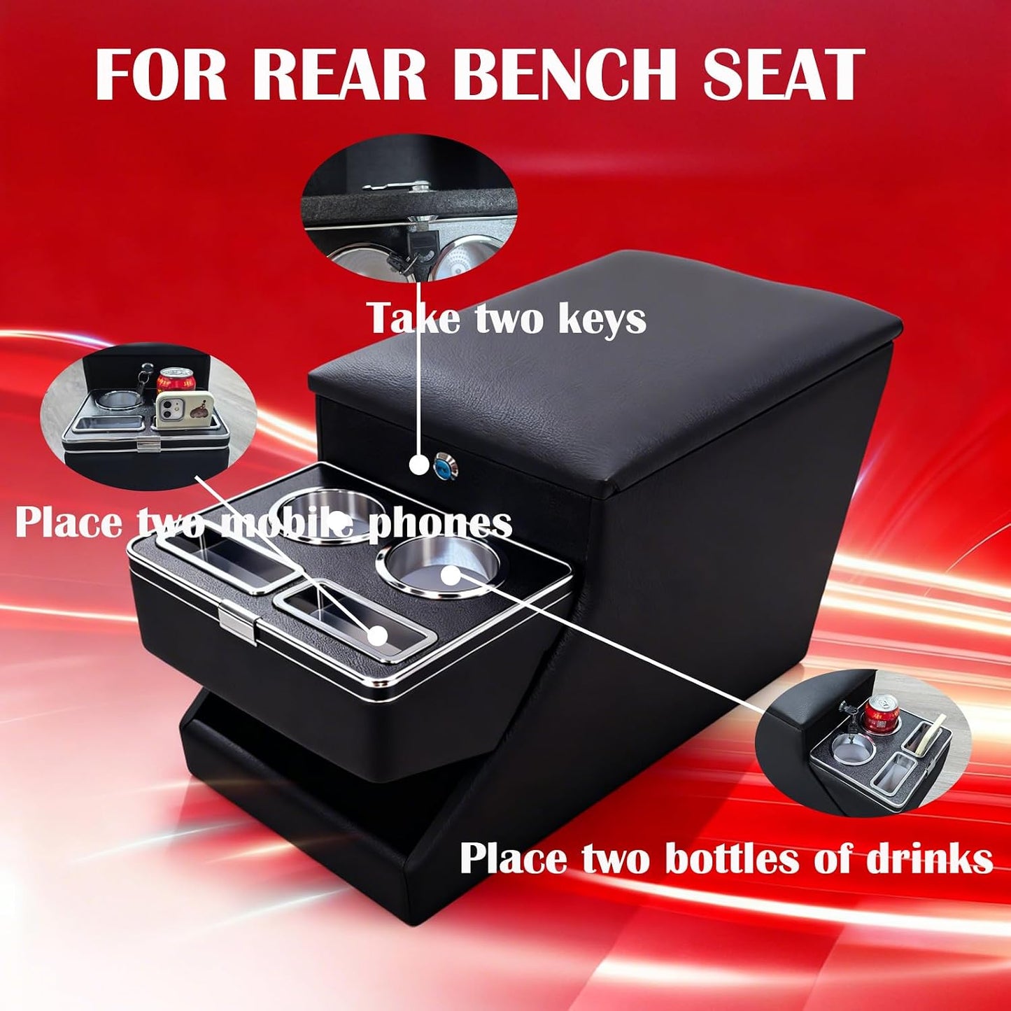 Truck Center Console Organizer Between Seat for Minivans, SUVs, Middle Van Bench Organizer for Floor Console Organizer Storage Box with Locking Design