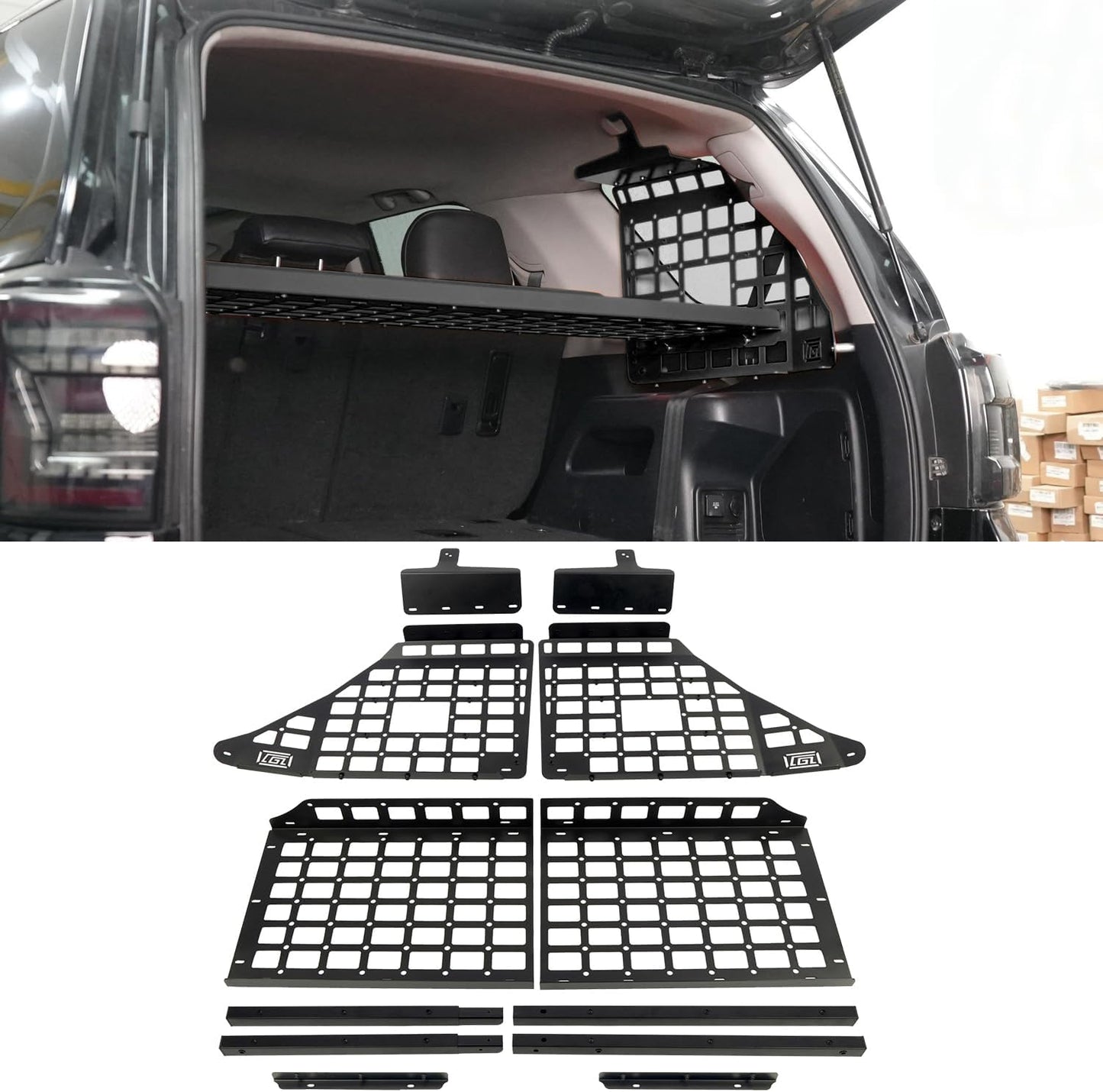 L2R 2010-2024 Toyota 4Runner Side Window Shelf Car Rear Trunk Storage Rack Molle Panel Modular Storage Aluminum Alloy 1 Set