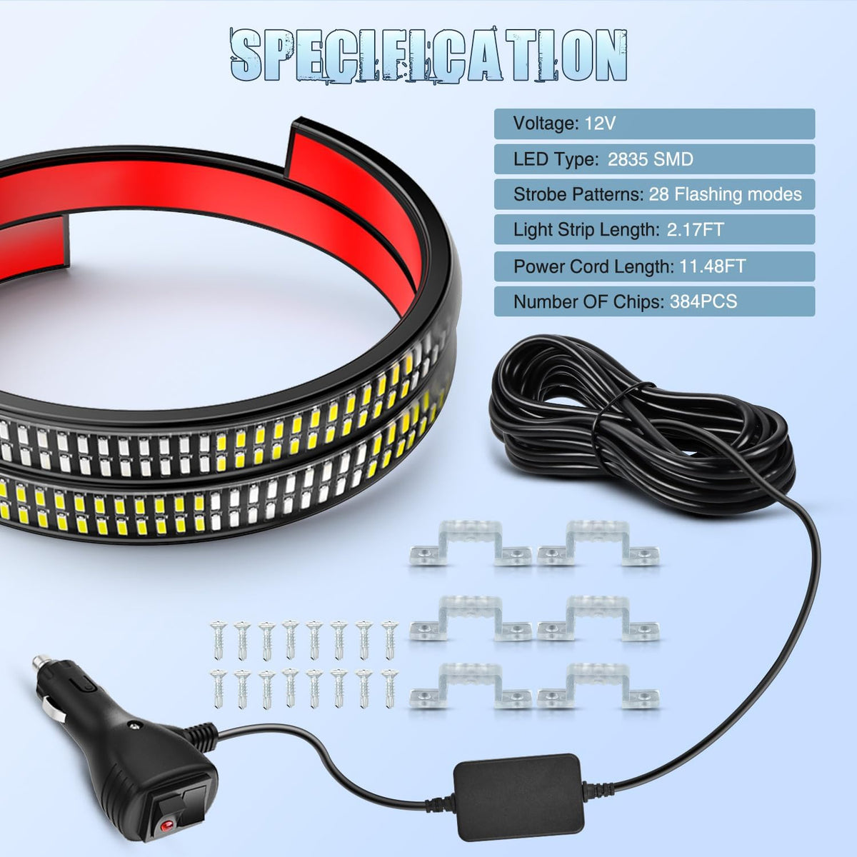 Nilight 2PCS 24" Truck Grille Strobe Light Strips 384 LED Blue White
