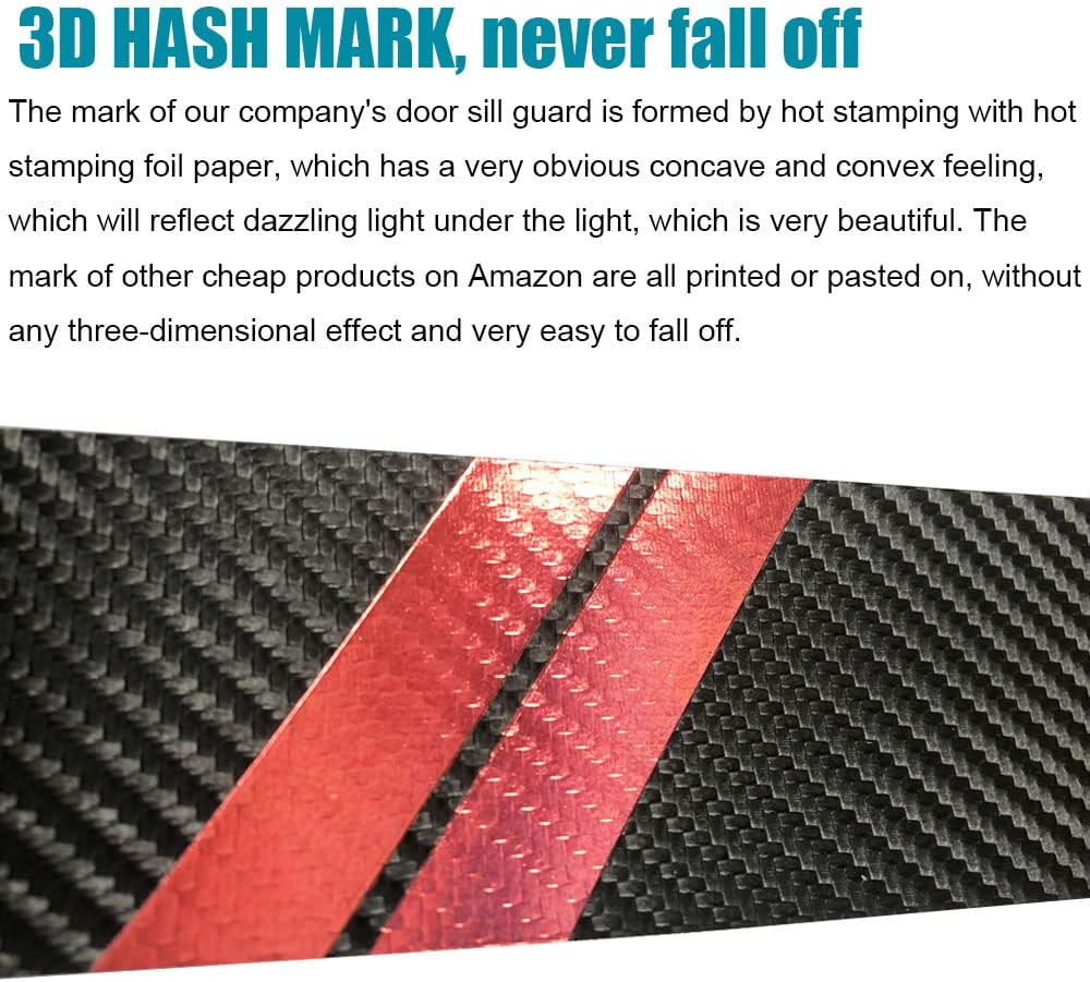 LEXLEY 3D Hash Mark For Dodge 2010-2023 Challenger Carbon Fiber Style Leather Door Sill Protector Anti-Dirty Scuff Plate Cover Guard Sills Protector Trim,Welcome Pedal Protect 2PCS -RED