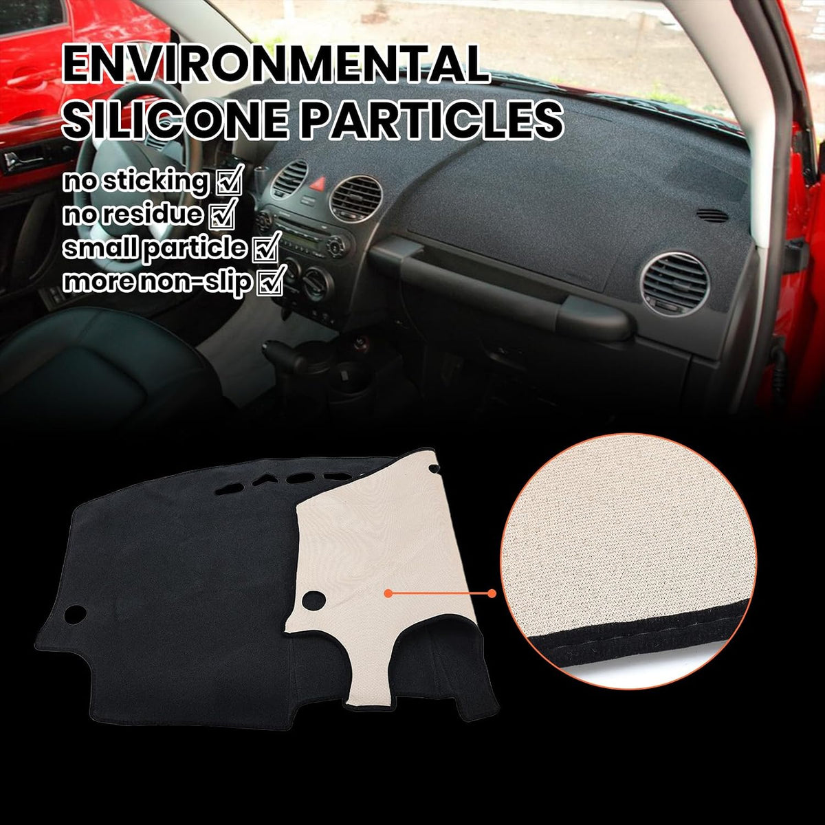 Dashboard Cover Dash Cover Mat Pad DashMat for 1998-2010 VW Volkswagen Beetle (Black Edge)