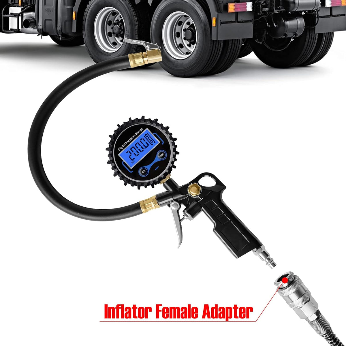 200 PSI Digital Tire Pressure Gauge with Inflator,Air Chuck Quick Connect Coupler,Standard Schrader 7.8mm 5/16-32NPT Valve,Car Accessories for SUV, Truck, RV (15, Gold)