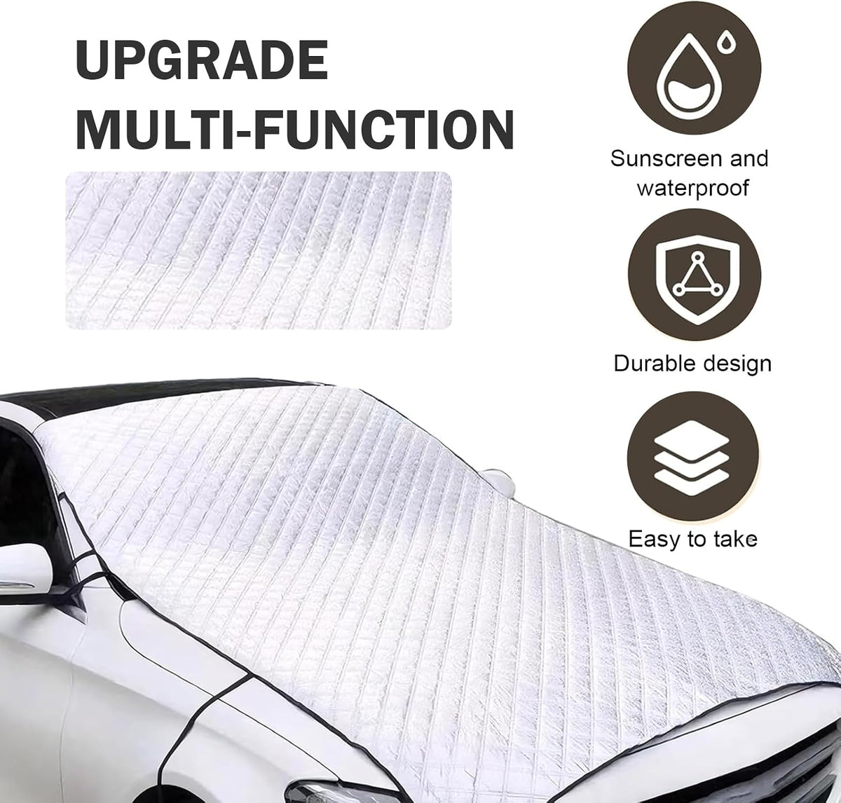 Car Windshield Cover, Waterproof Snowproof Sunshade Cover for Windshield Hood, Thickened Heat-insulating Foldable Car Exterior Accessories, Universal for Most Vehicles (Silver)