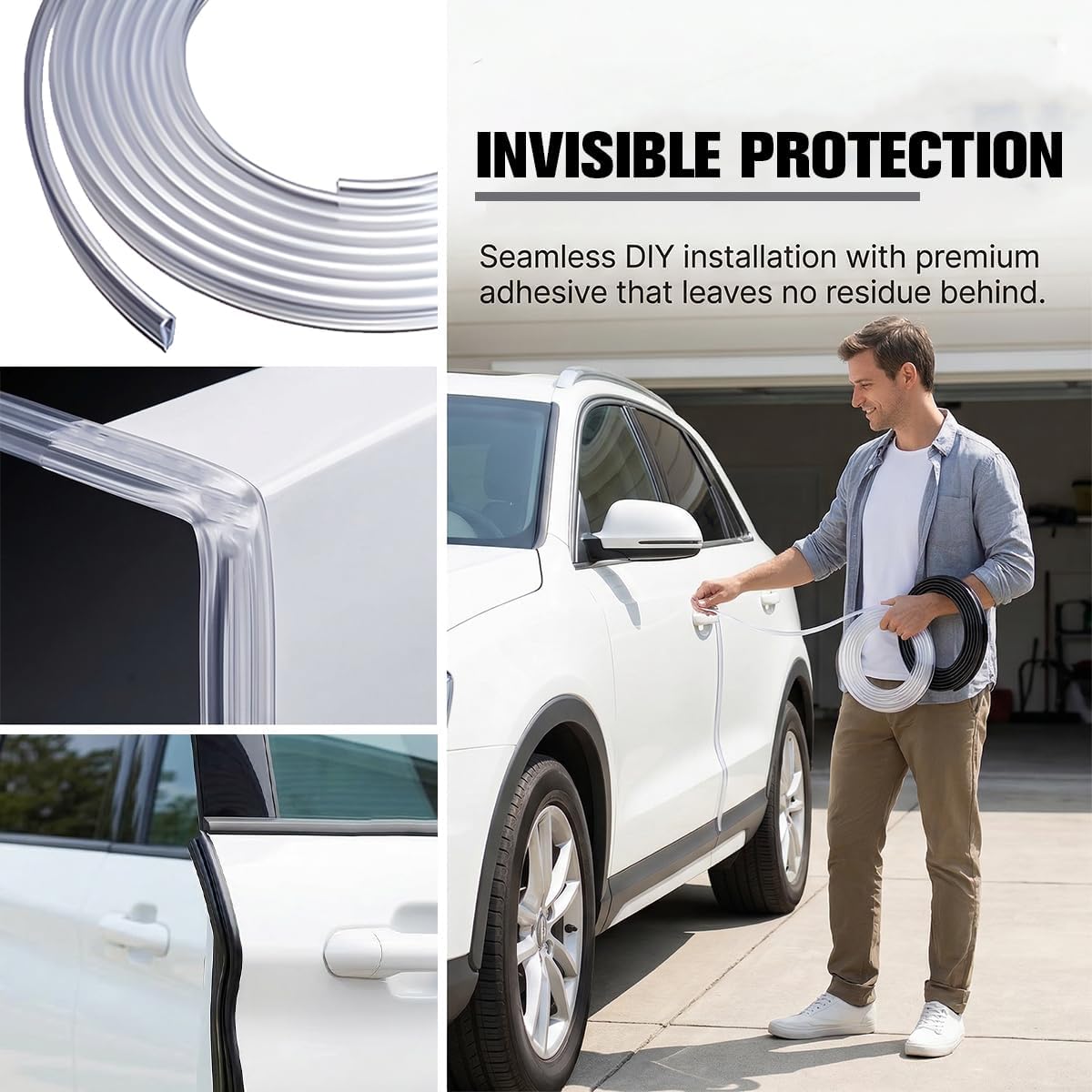 Car Door Edge Guards, 32.8FT U-Shaped Built-in Scratch-Resistant Vehicle Door Edge Trim Protection, Automotive Bumper Seal Protector Strip, Universal for SUV Sedan Truck (Transparent)